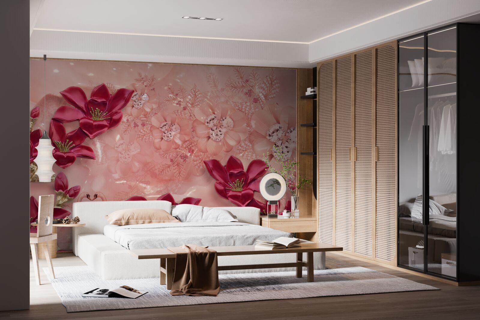 Фотошпалери кольори - червоний на рожевому шовку