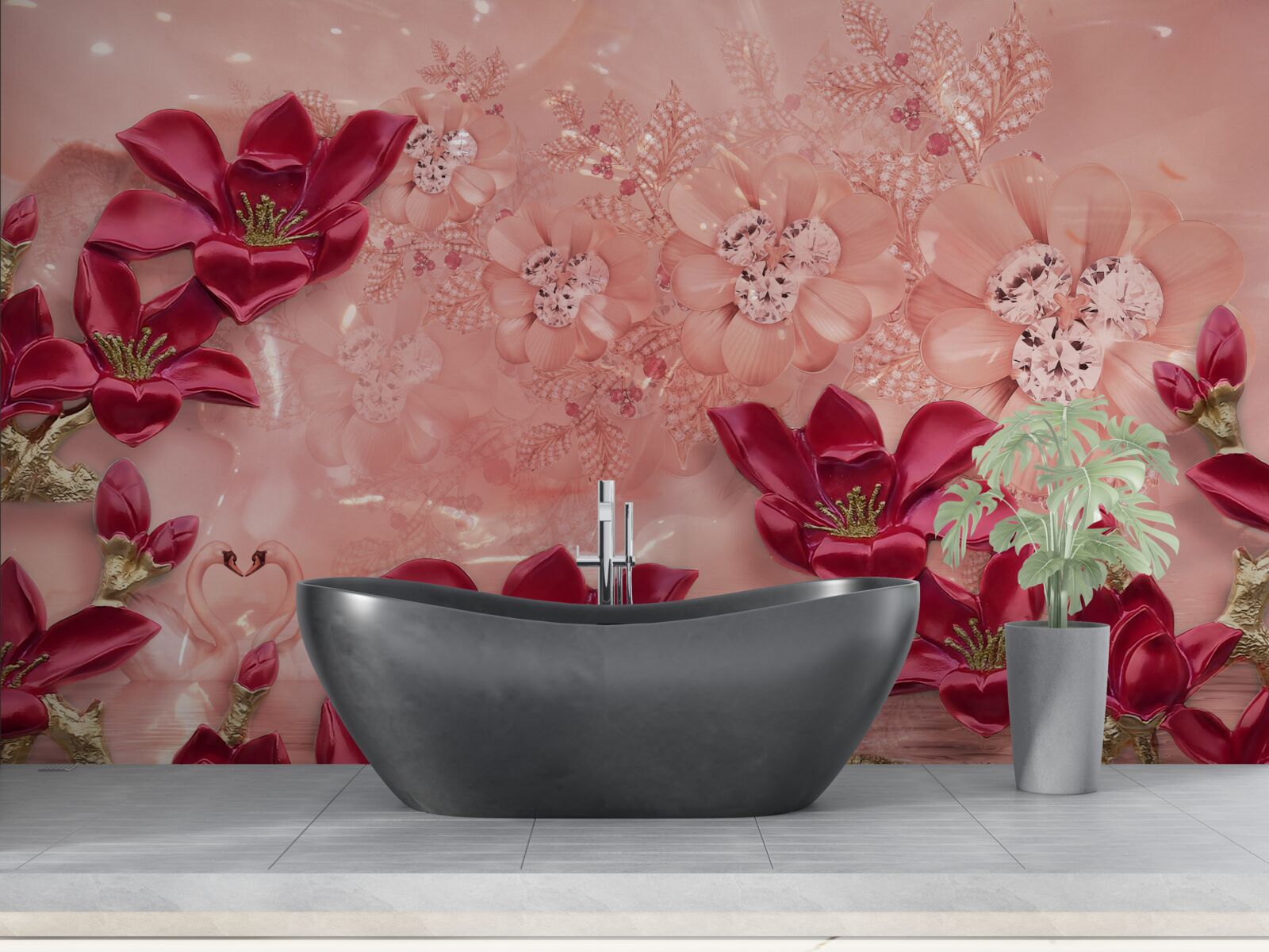 Фотошпалери кольори - червоний на рожевому шовку