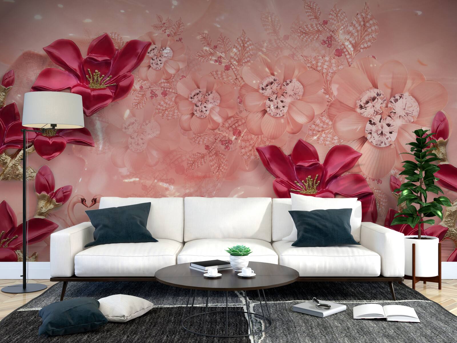 Фотошпалери кольори - червоний на рожевому шовку