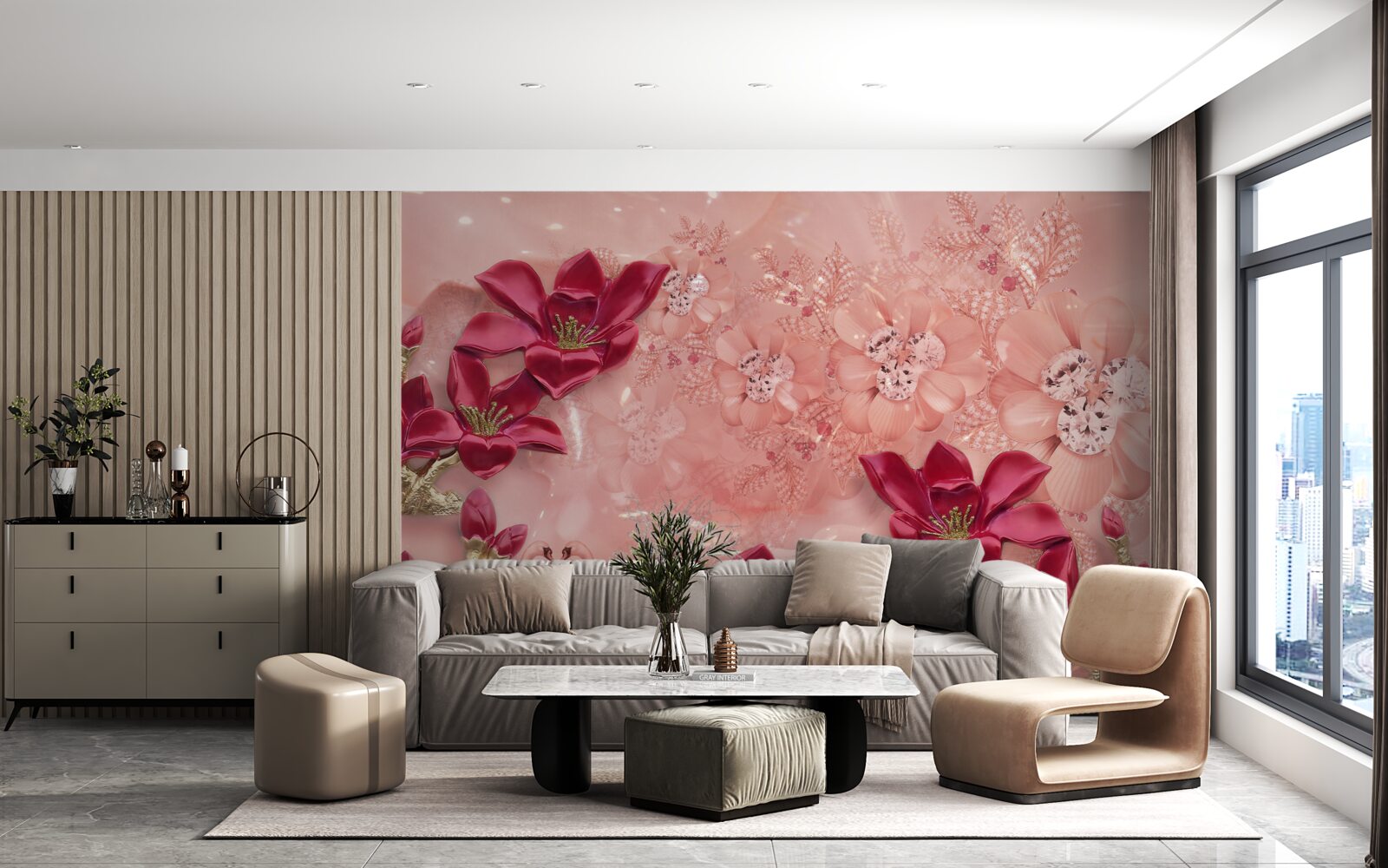 Фотошпалери кольори - червоний на рожевому шовку