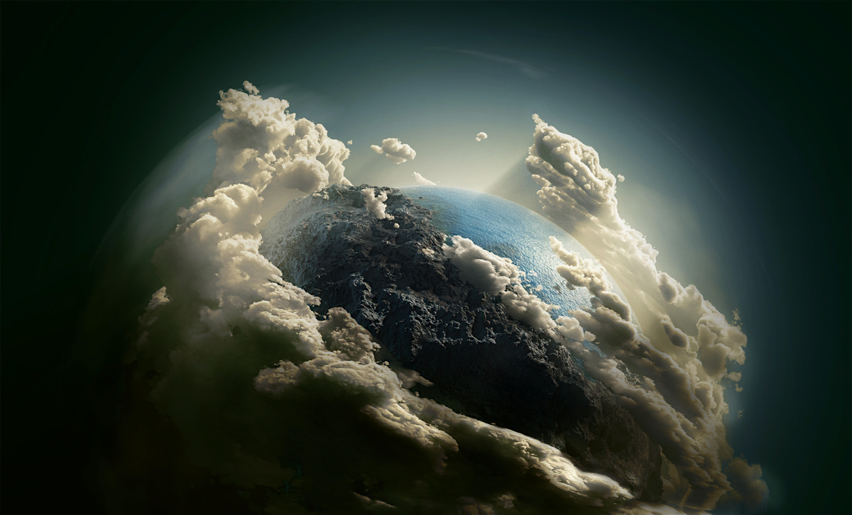 Фотошпалери земля пробивається крізь хмарний покрив