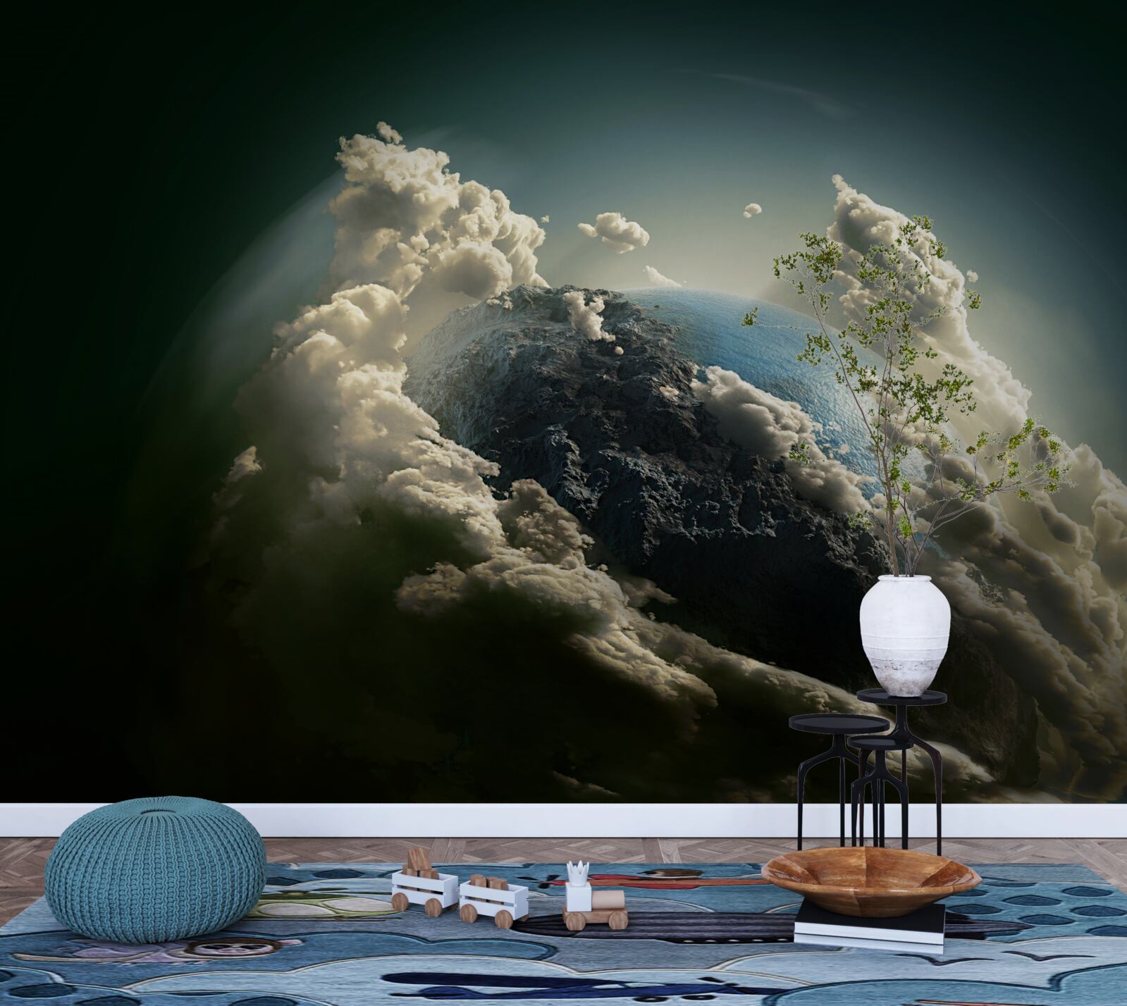 Фотошпалери земля пробивається крізь хмарний покрив