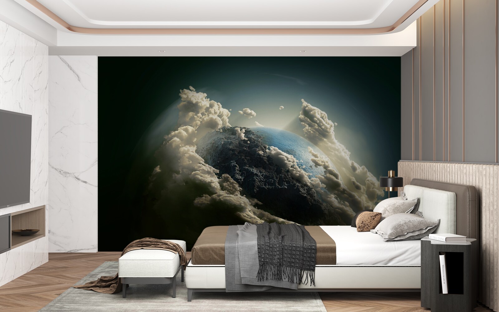 Фотошпалери земля пробивається крізь хмарний покрив