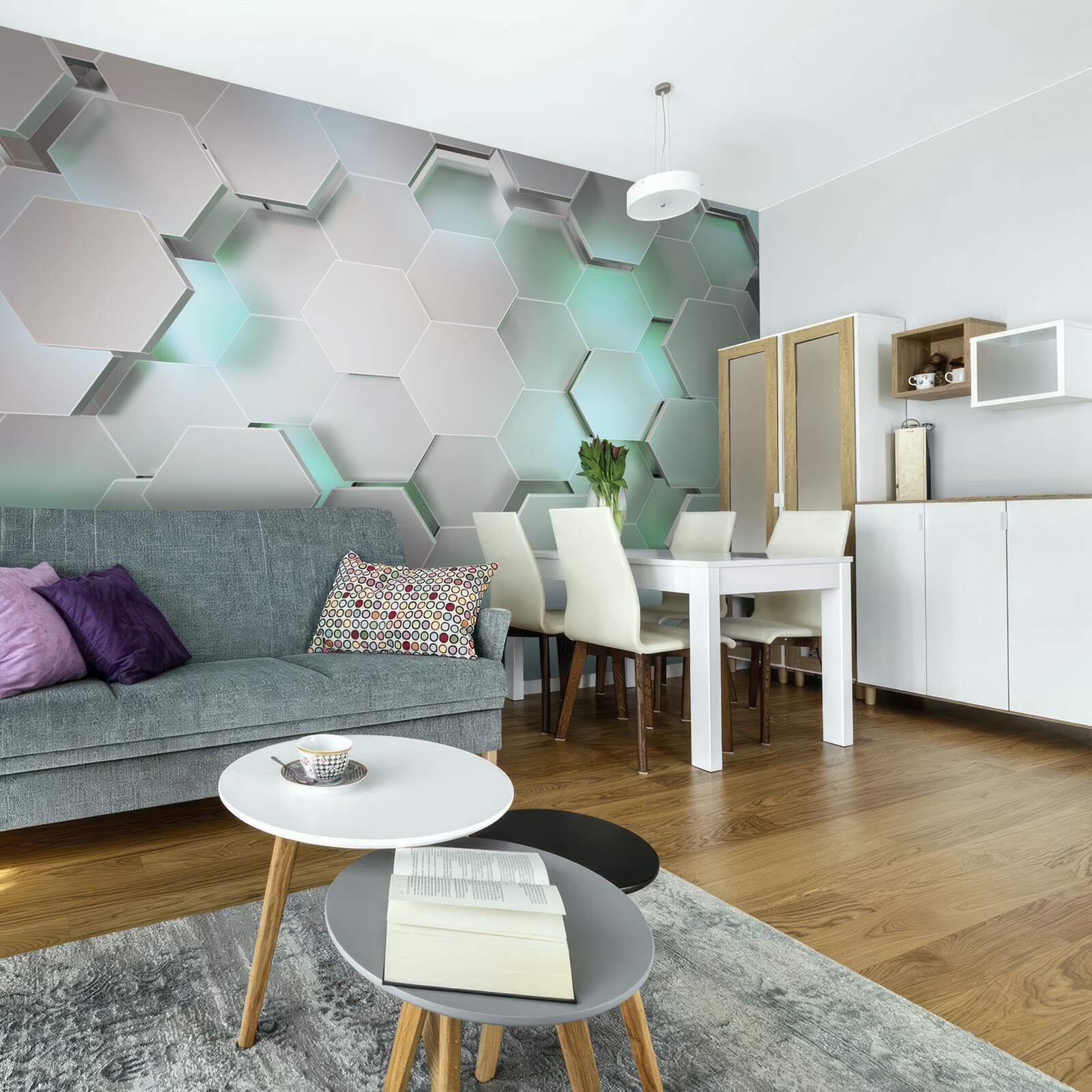 Фотошпалери шестикутні комірки зі світловим ефектом