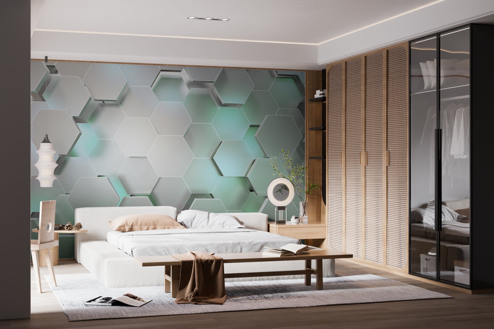 Фотошпалери шестикутні комірки зі світловим ефектом