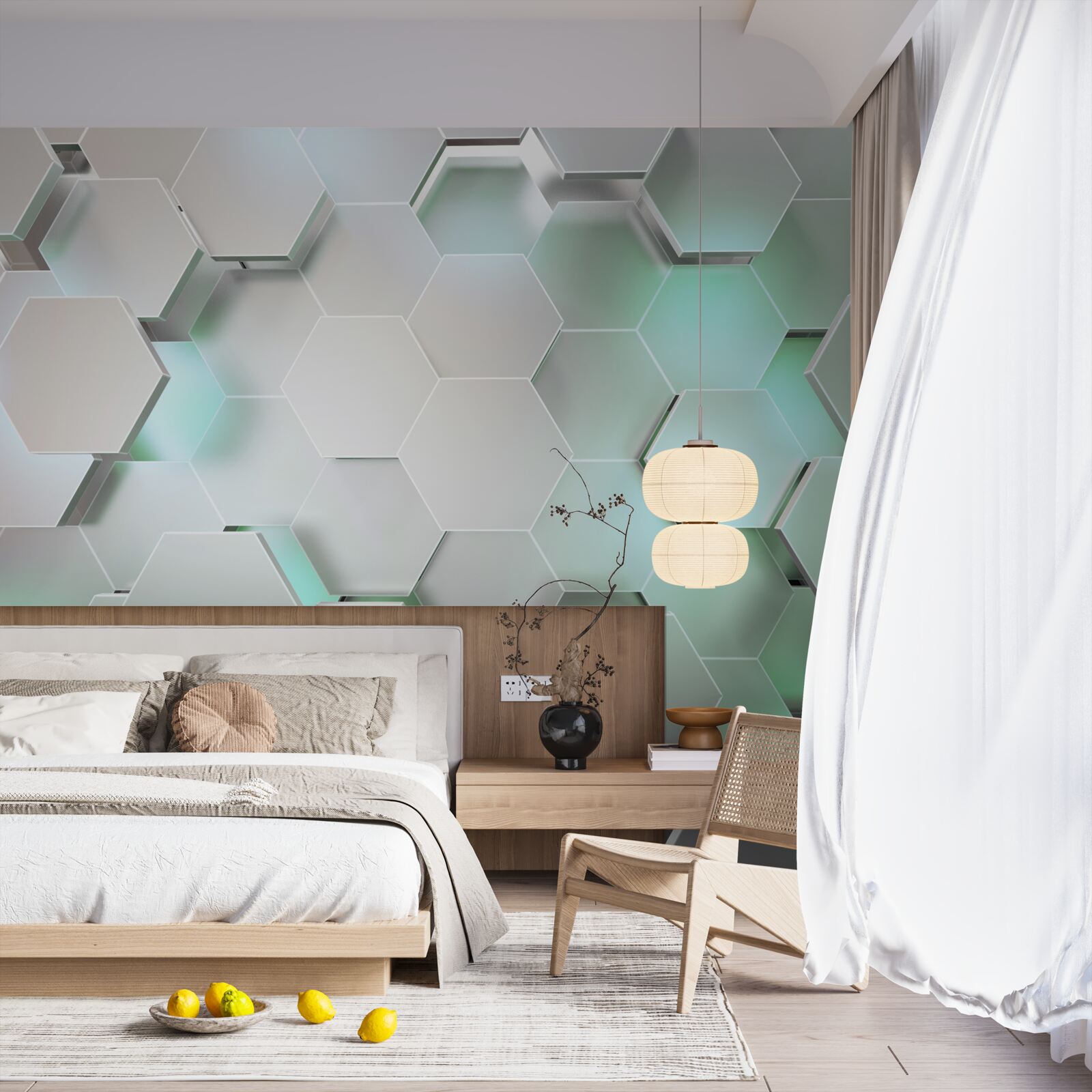 Фотошпалери шестикутні комірки зі світловим ефектом