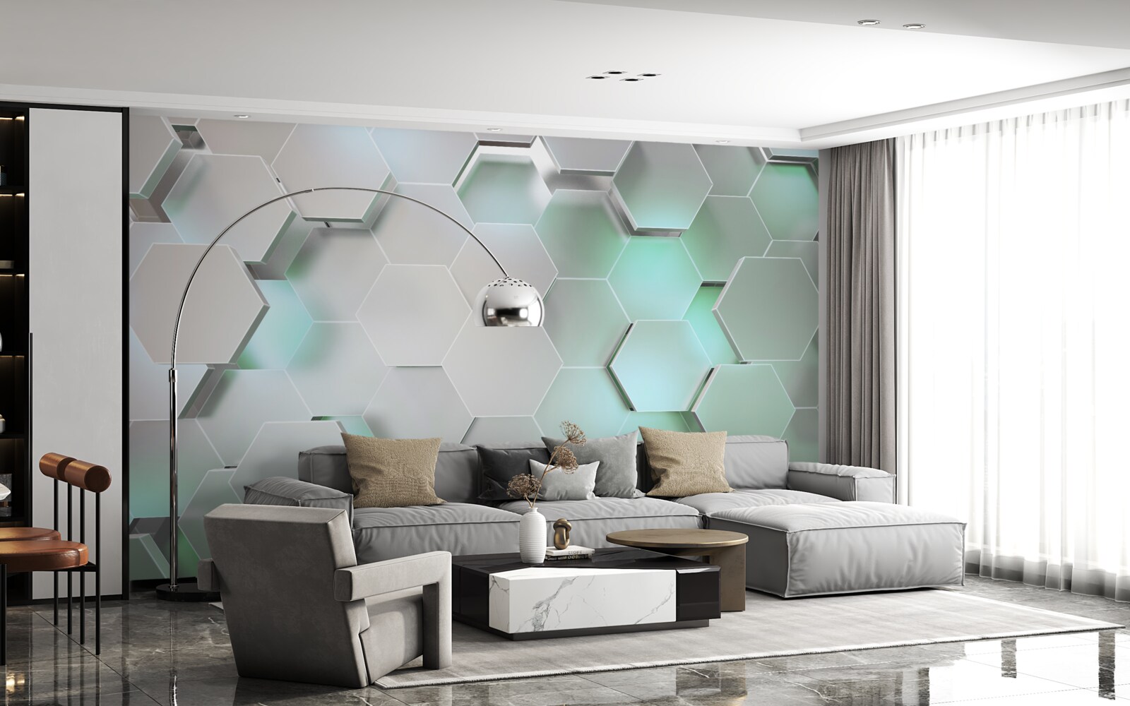 Фотошпалери шестикутні комірки зі світловим ефектом