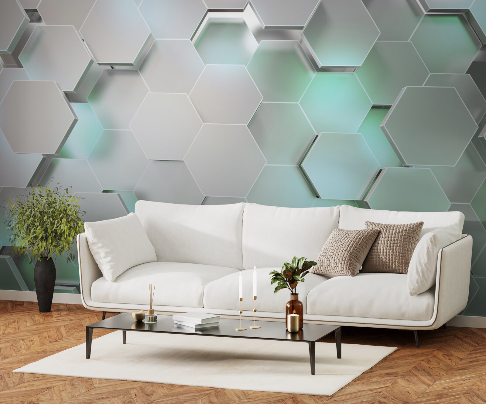 Фотошпалери шестикутні комірки зі світловим ефектом