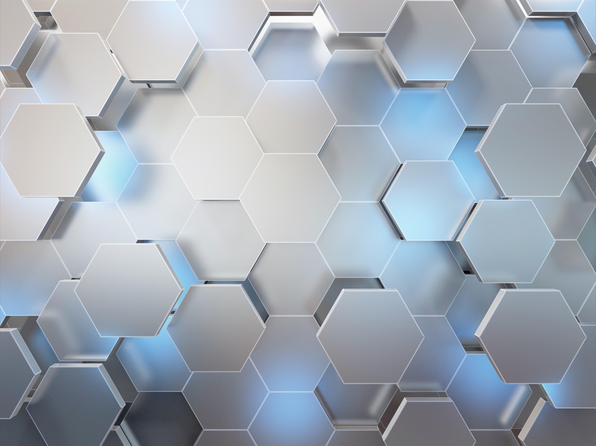 Фотошпалери сірі шестикутники з синім акцентом