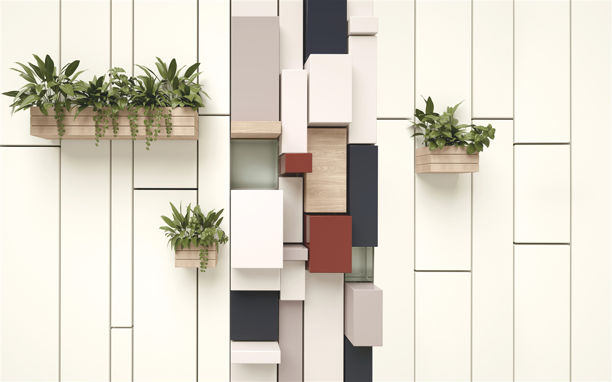 Фотошпалери горщики із зеленими рослинами на стіні