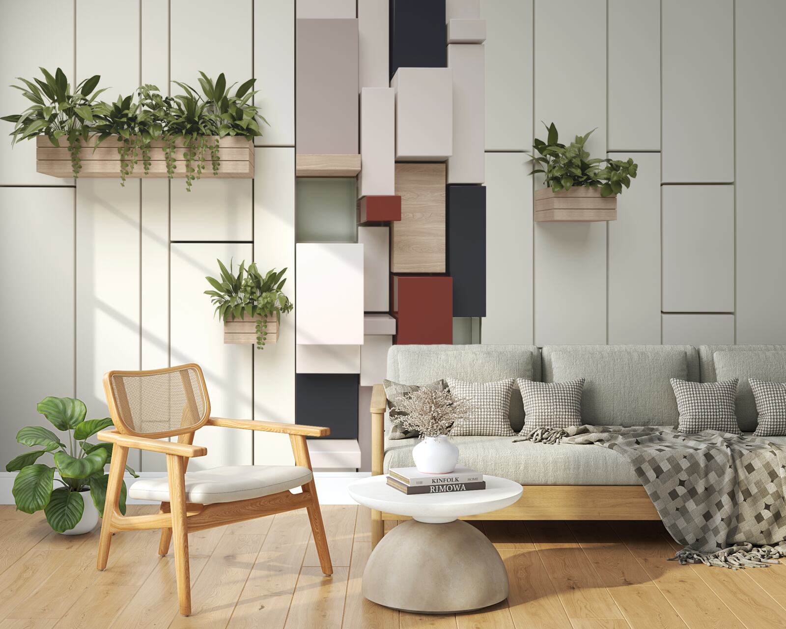 Фотошпалери горщики із зеленими рослинами на стіні