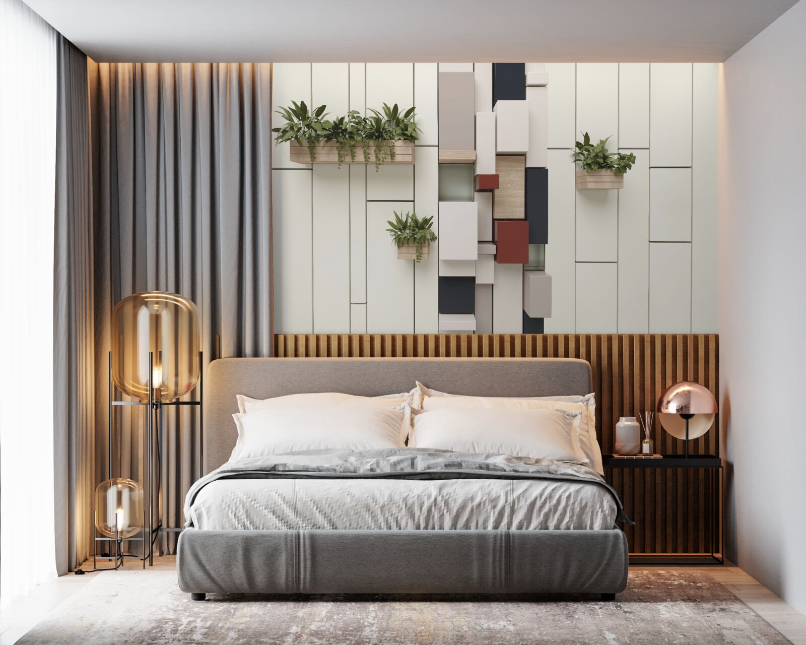 Фотошпалери горщики із зеленими рослинами на стіні