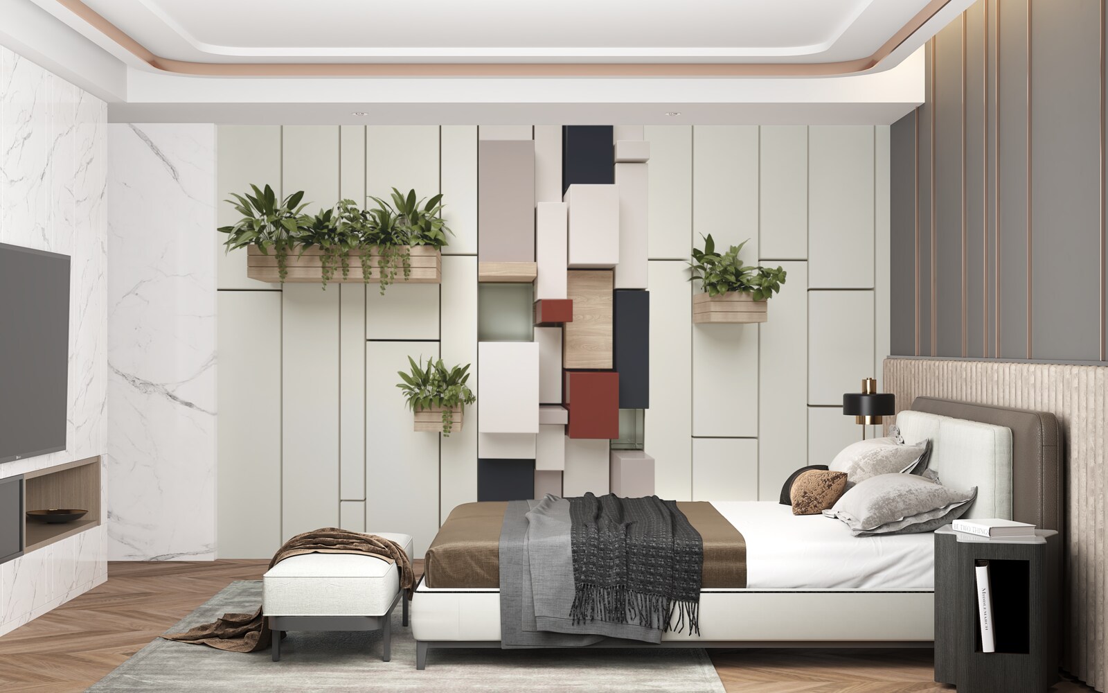 Фотошпалери горщики із зеленими рослинами на стіні