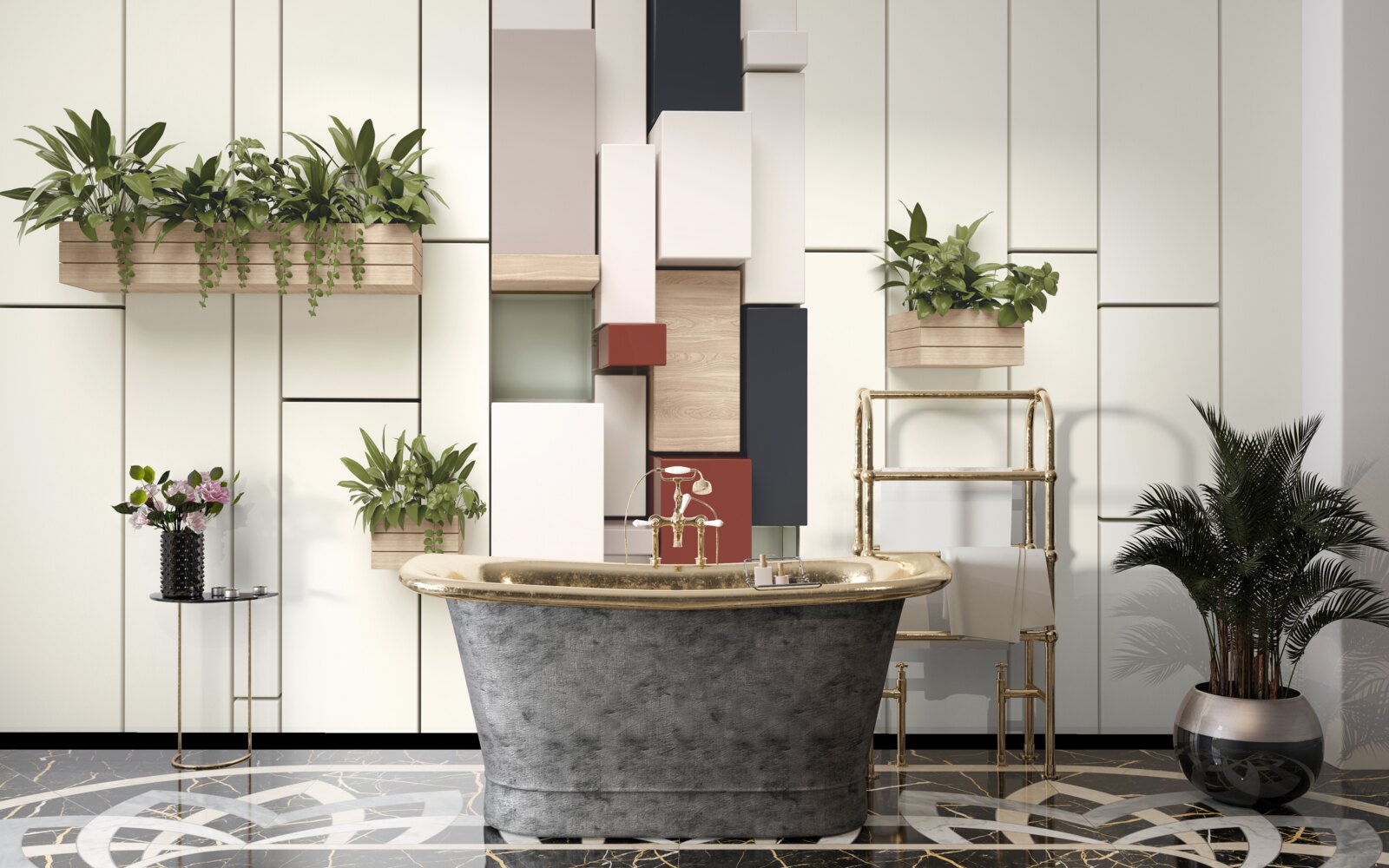 Фотошпалери горщики із зеленими рослинами на стіні