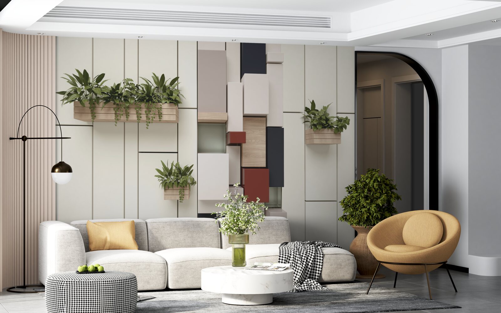 Фотошпалери горщики із зеленими рослинами на стіні