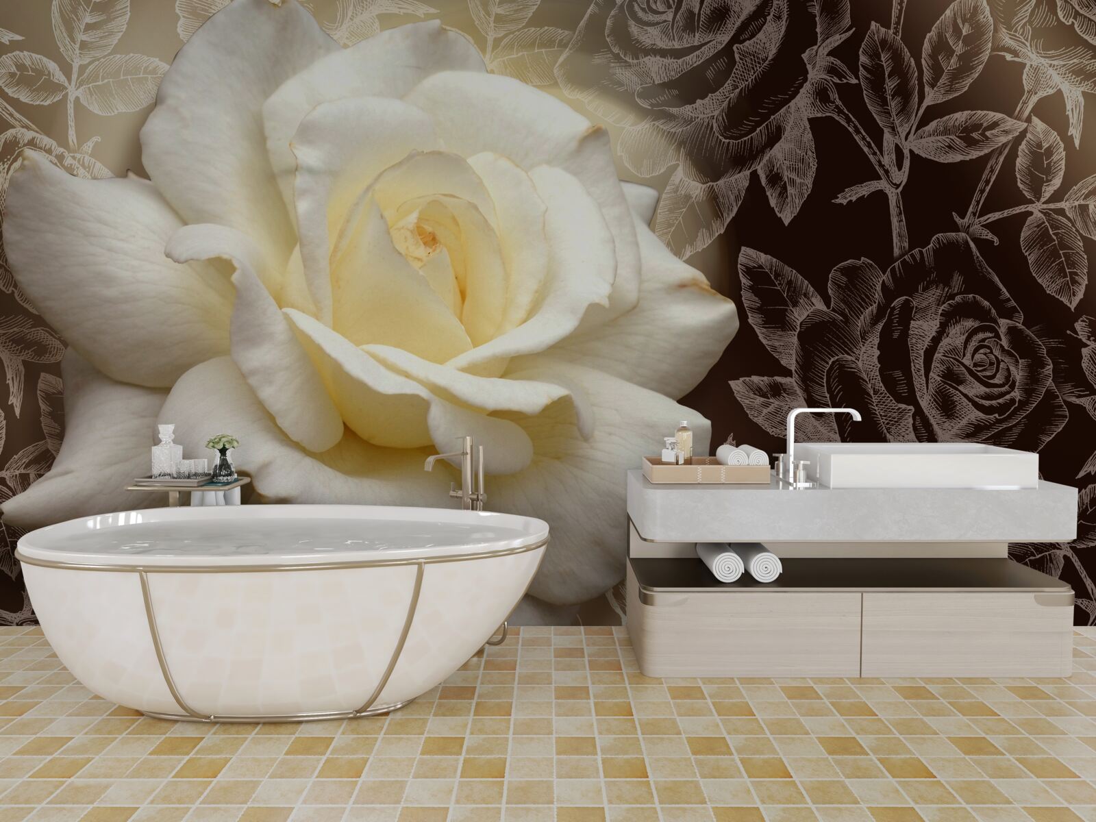 Фотошпалери велика біла троянда