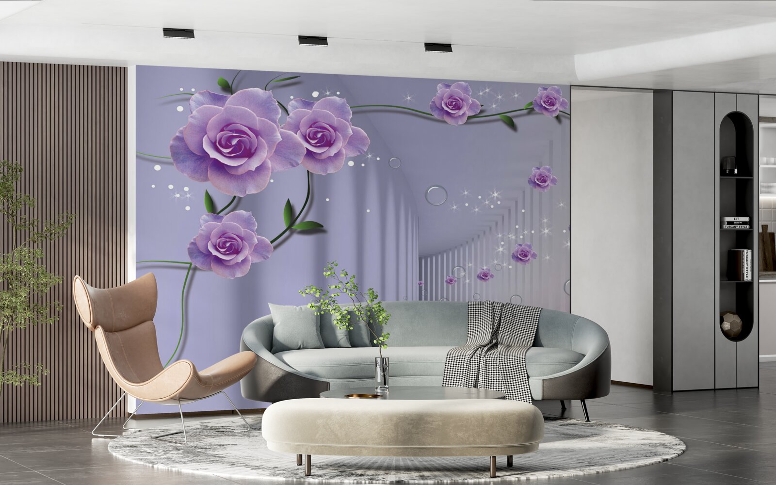 Фотошпалери передпокій, оформлений у бузкових відтінках