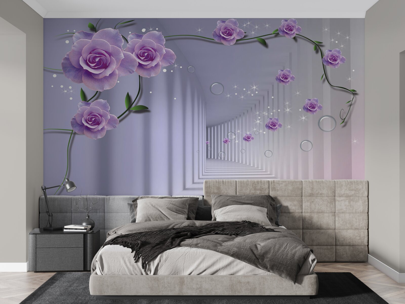 Фотошпалери передпокій, оформлений у бузкових відтінках