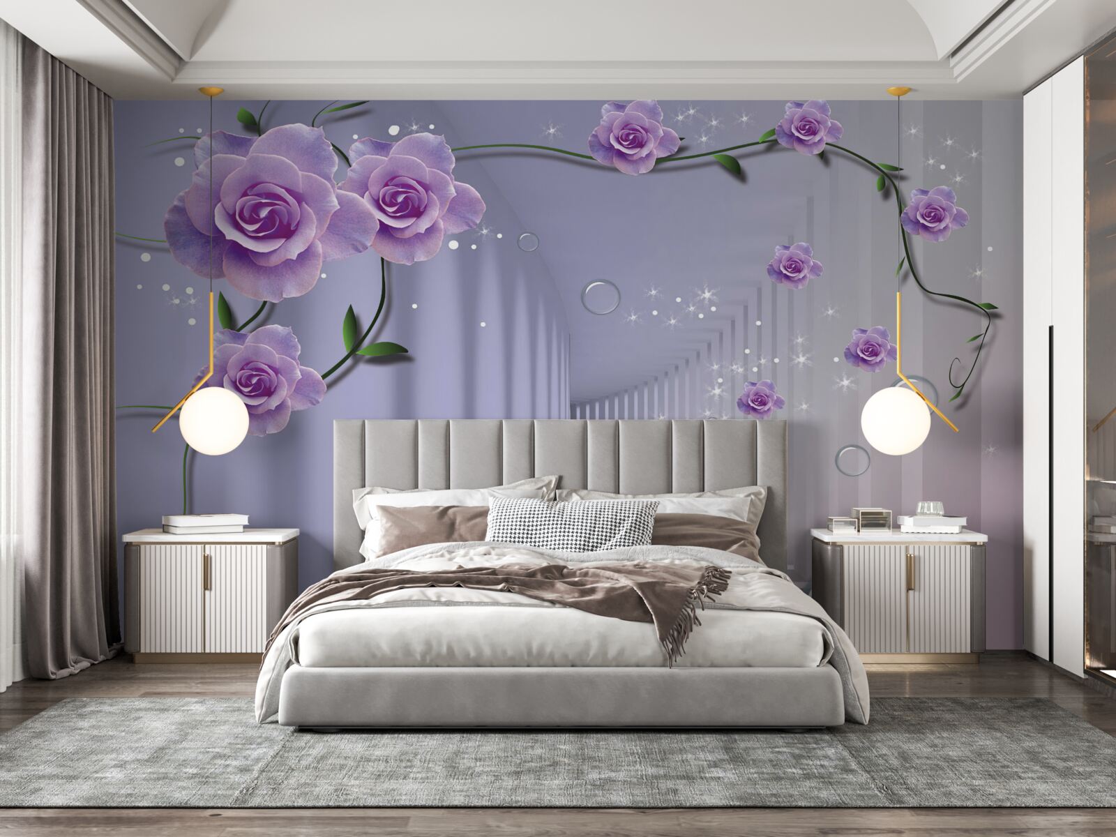 Фотошпалери передпокій, оформлений у бузкових відтінках