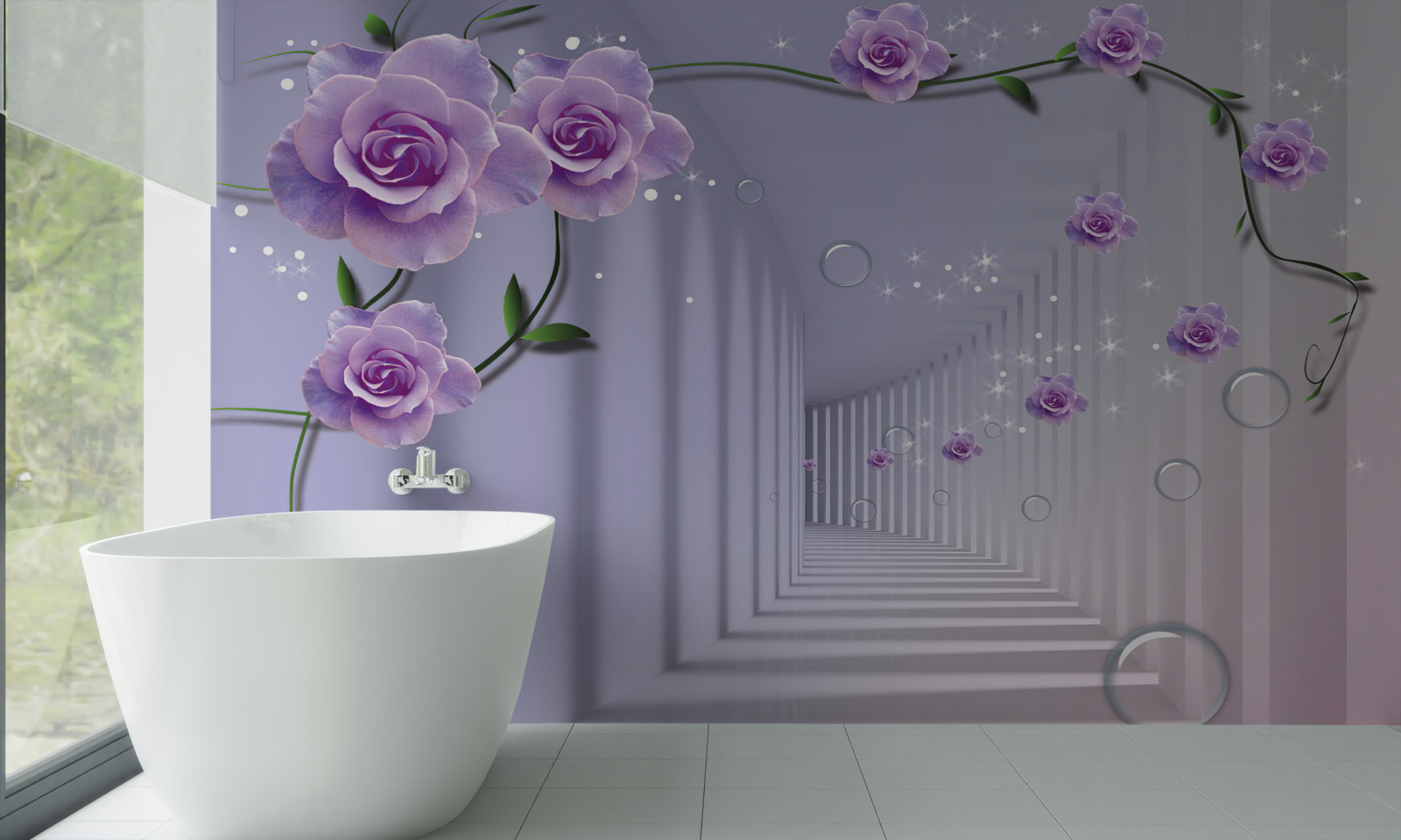 Фотошпалери передпокій, оформлений у бузкових відтінках