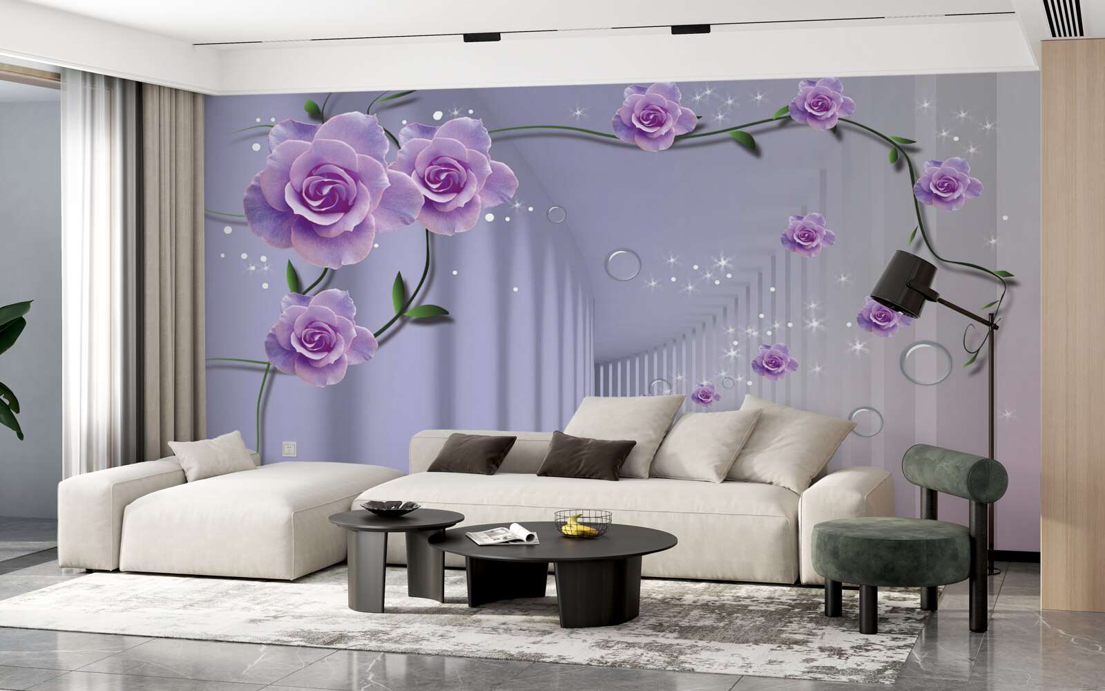 Фотошпалери передпокій, оформлений у бузкових відтінках