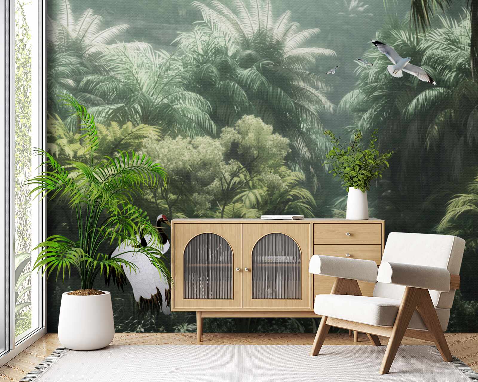 Фотошпалери пишні джунглі та пернаті мешканці