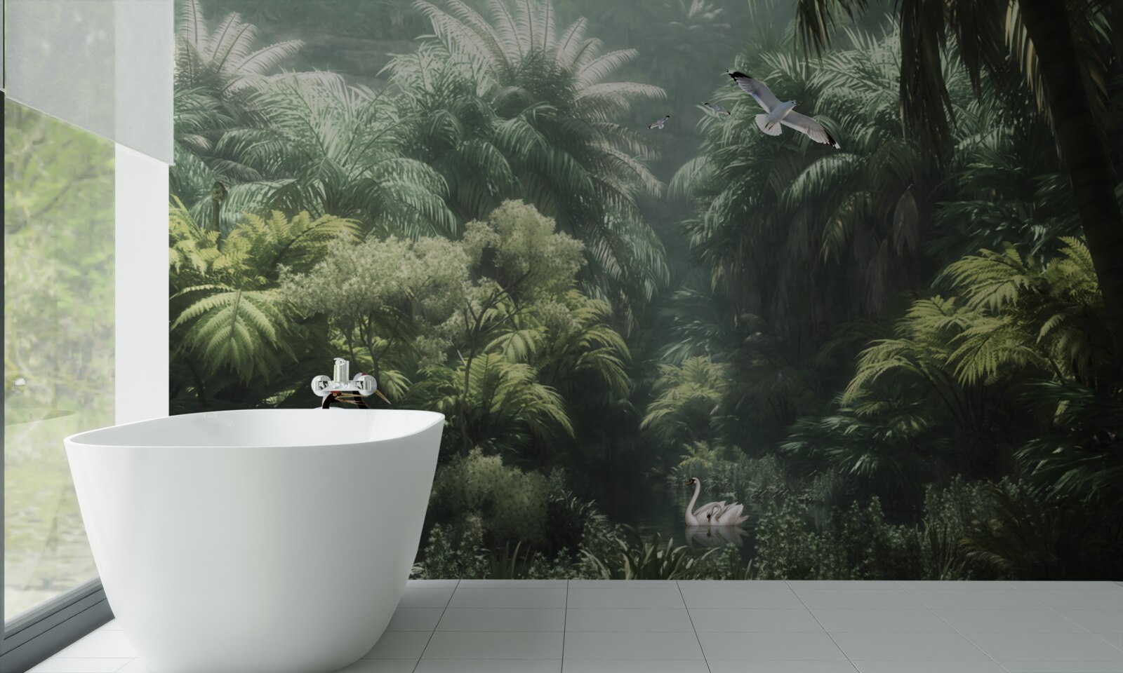 Фотошпалери пишні джунглі та пернаті мешканці