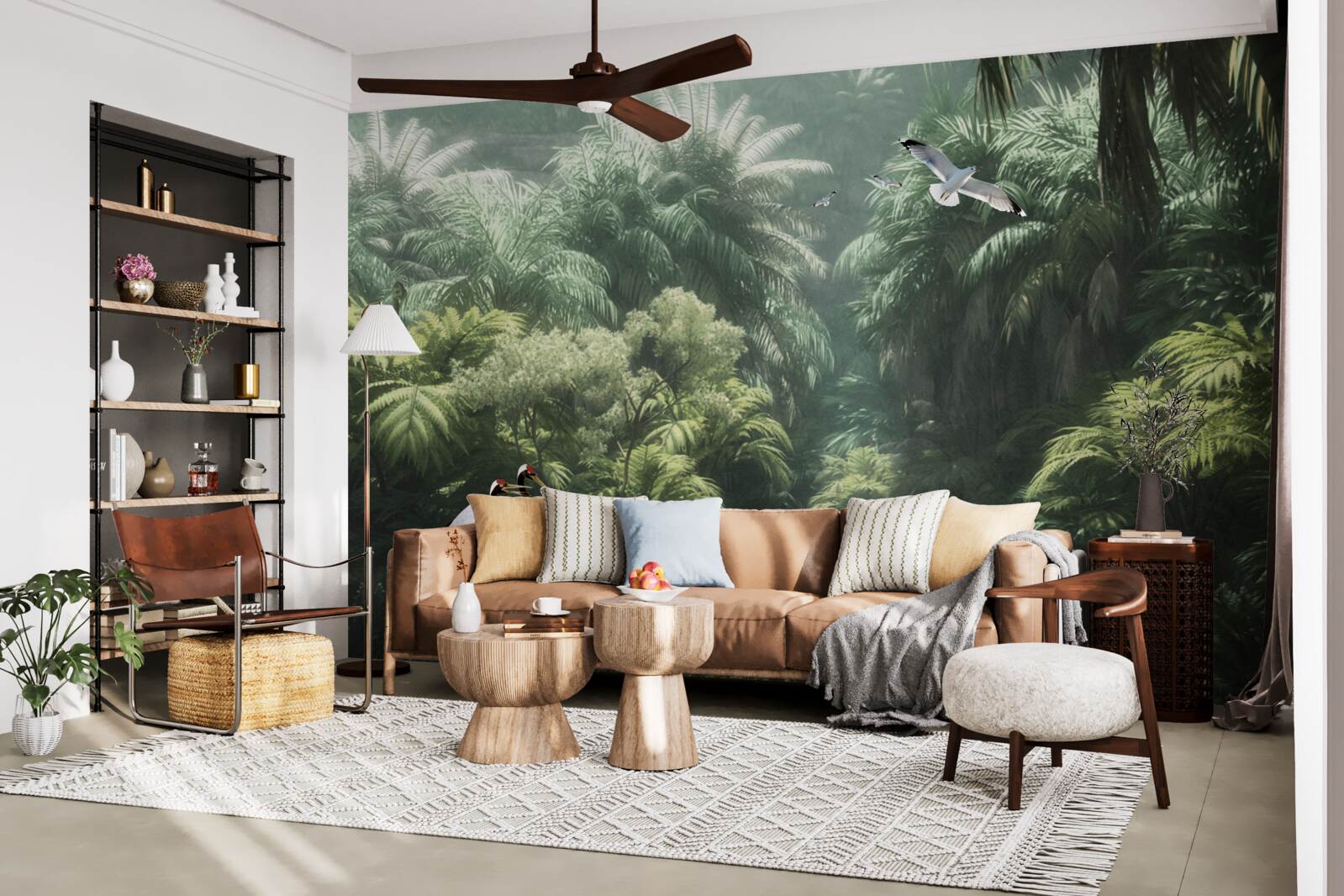 Фотошпалери пишні джунглі та пернаті мешканці