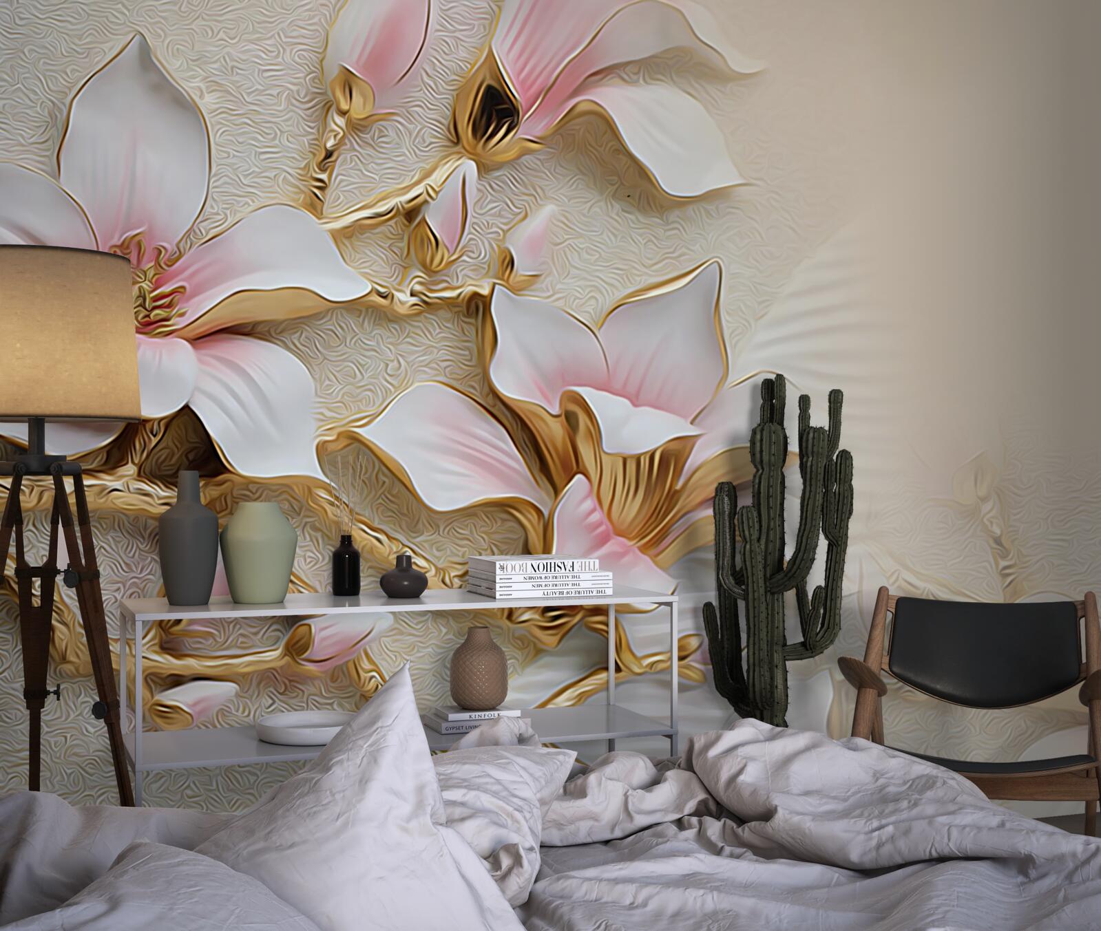 Фотошпалери квіти в рожево-золотистих тонах