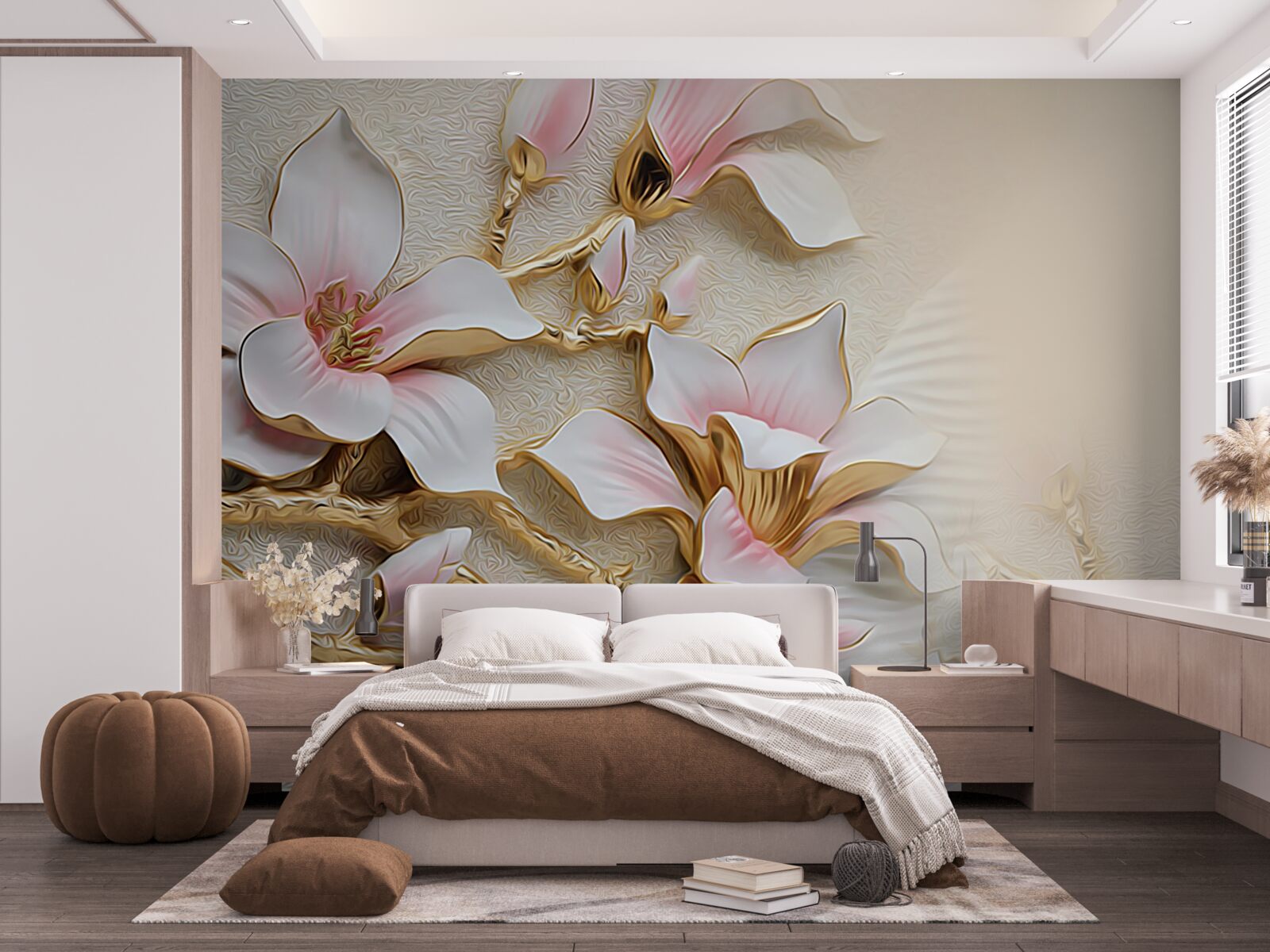 Фотошпалери квіти в рожево-золотистих тонах
