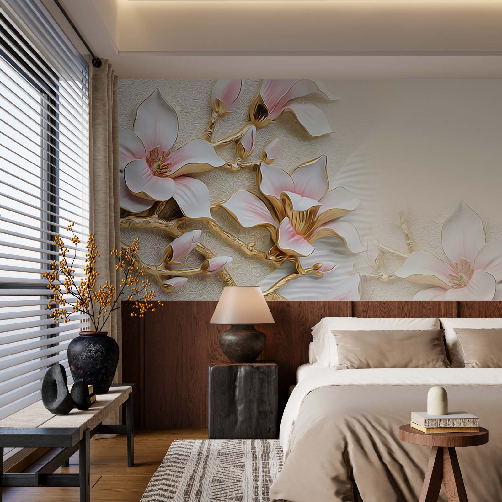 Фотошпалери квіти в рожево-золотистих тонах