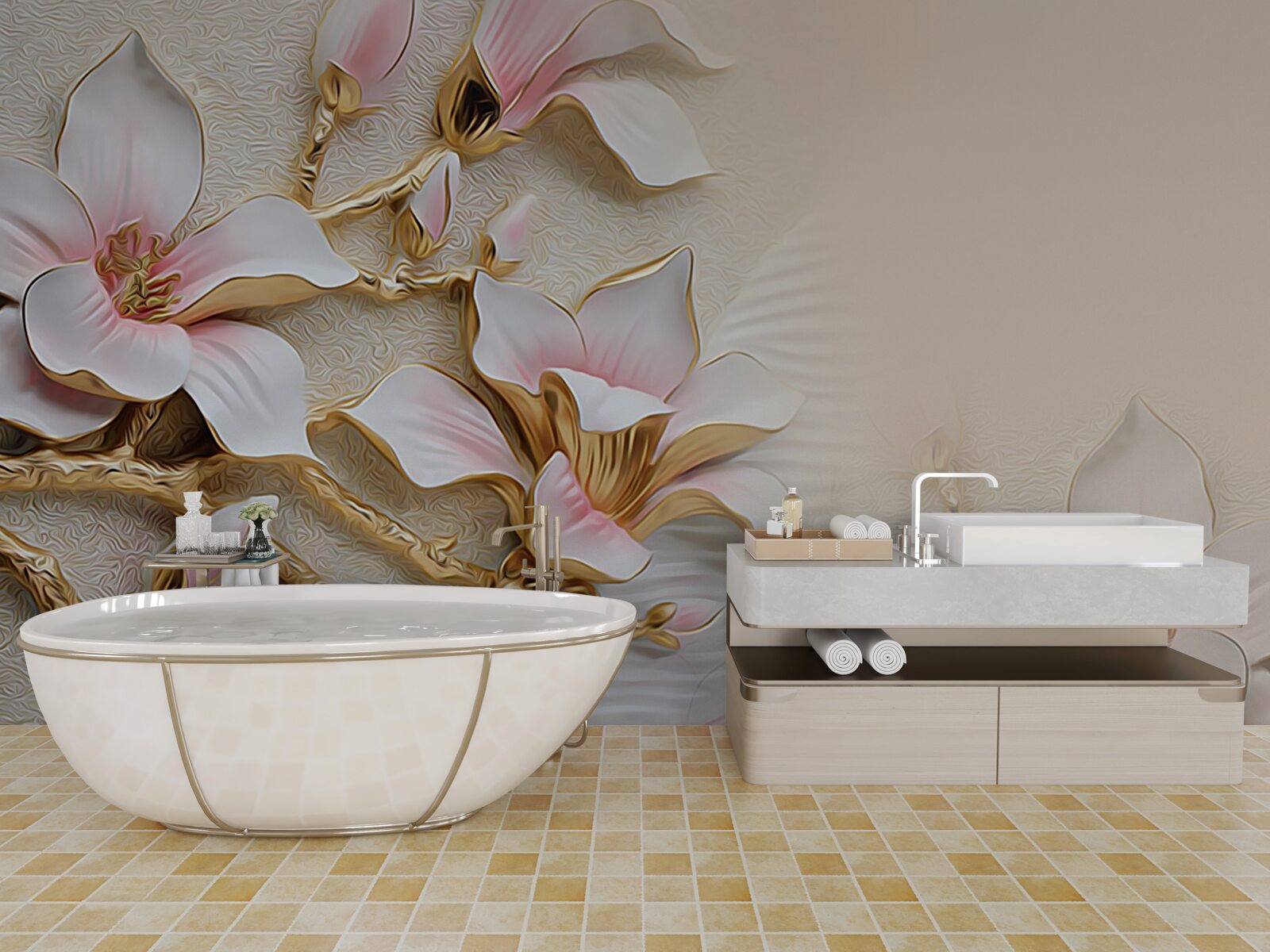 Фотошпалери квіти в рожево-золотистих тонах