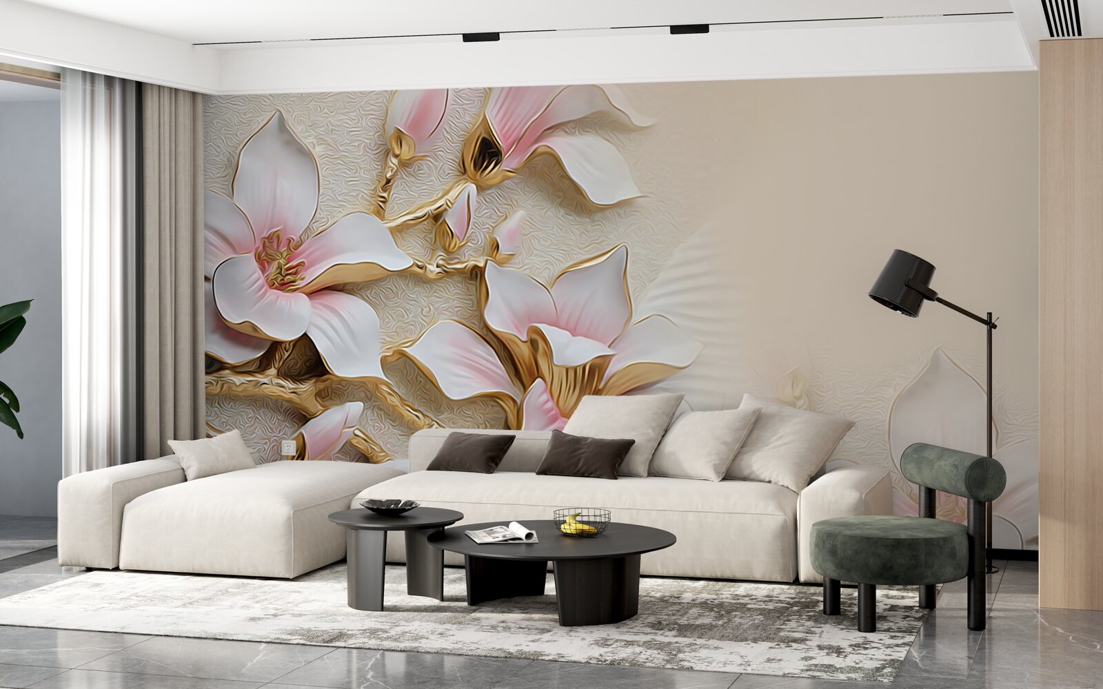 Фотошпалери квіти в рожево-золотистих тонах