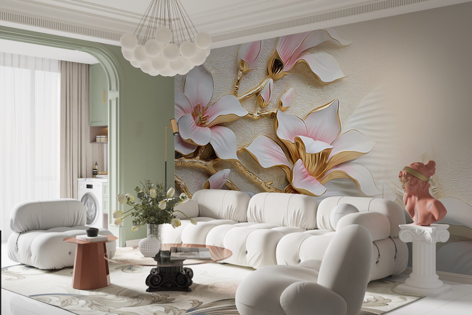 Фотошпалери квіти в рожево-золотистих тонах