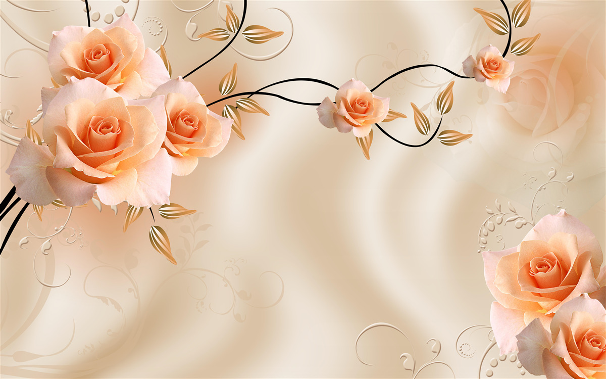 Фотошпалери шовк персикового кольору з рожевими квітами