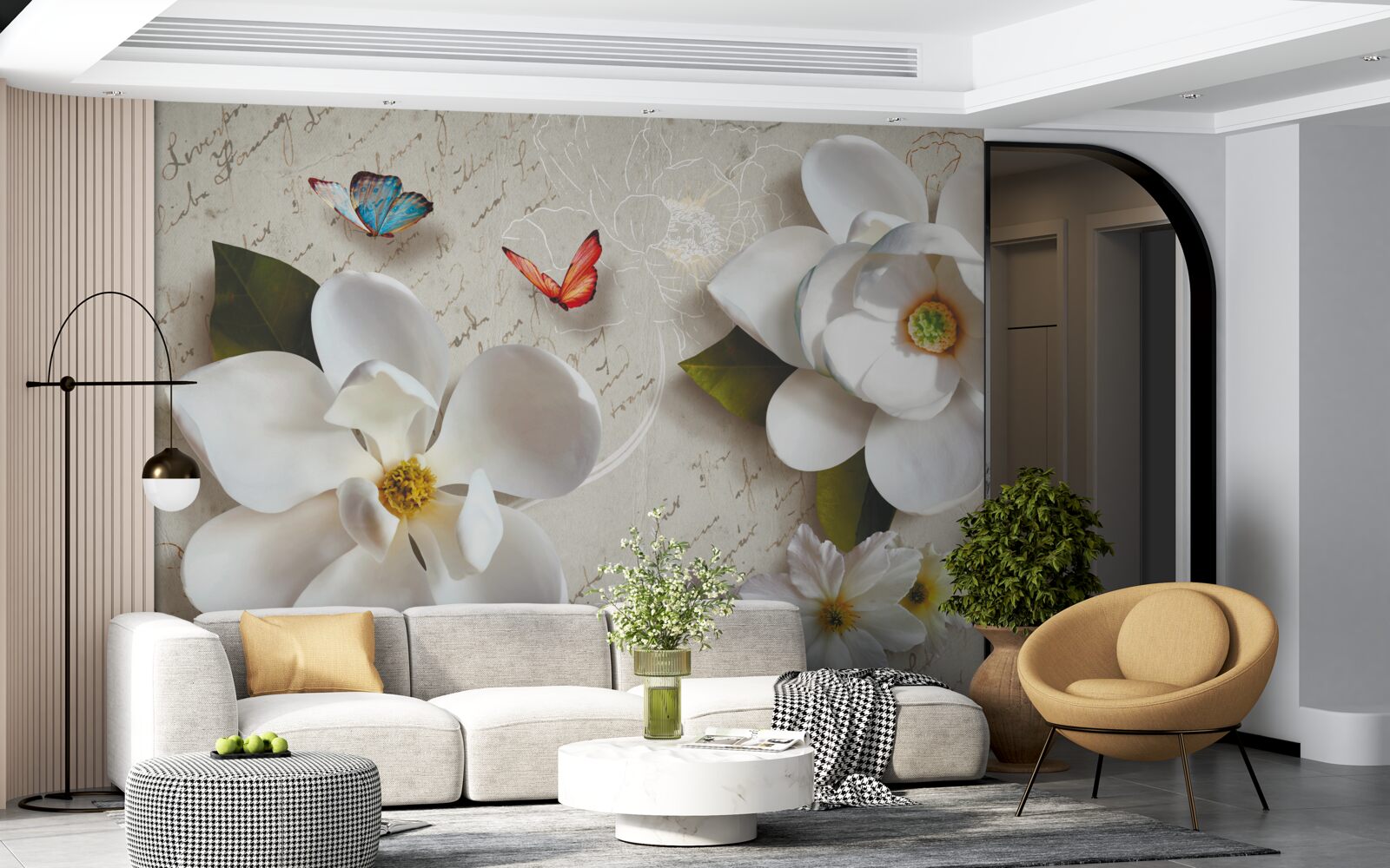 Фотошпалери білі лотоси з метеликами, ніжність яких хвилює душу