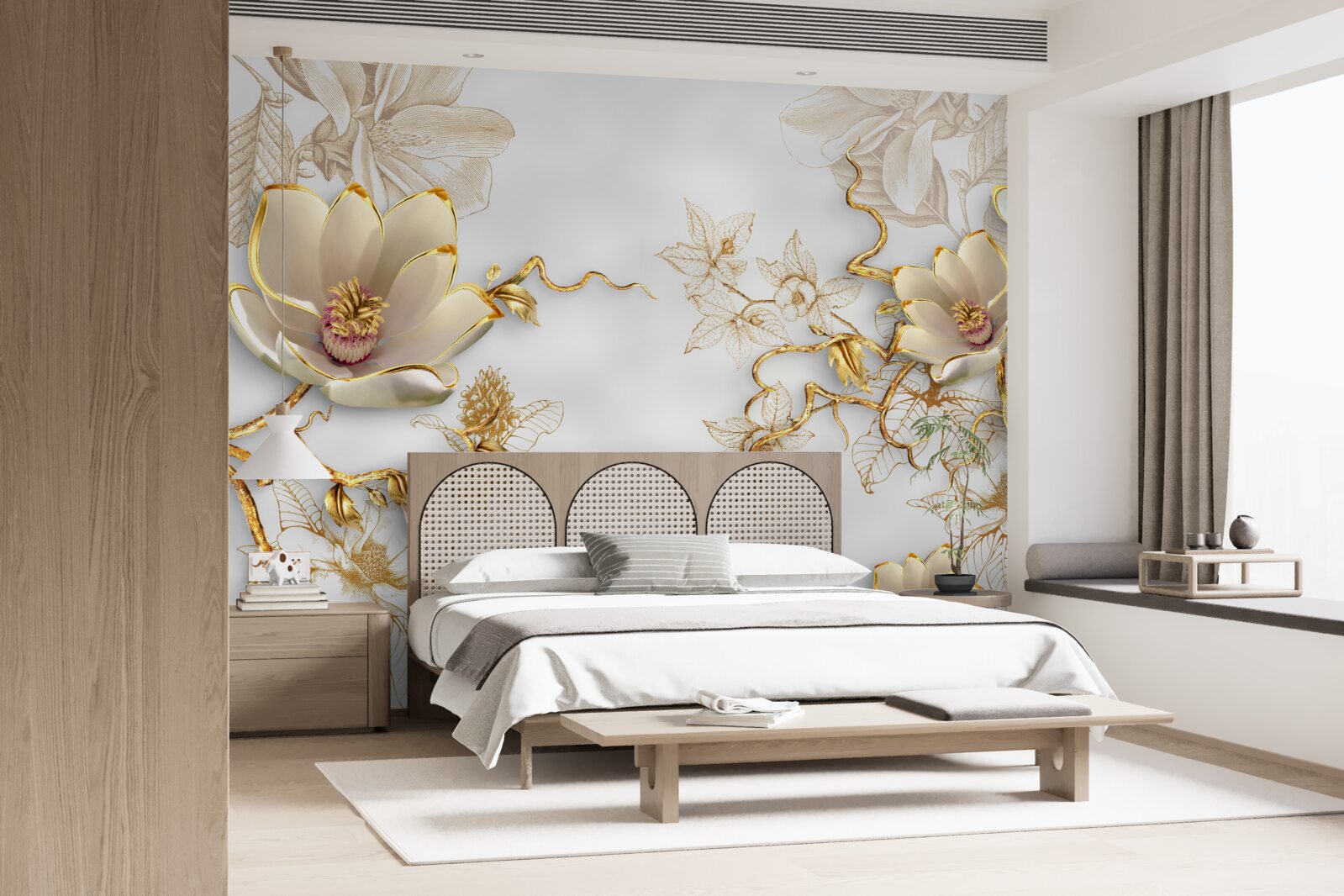 Фотошпалери магнолія, квітуча в золотих відтінках