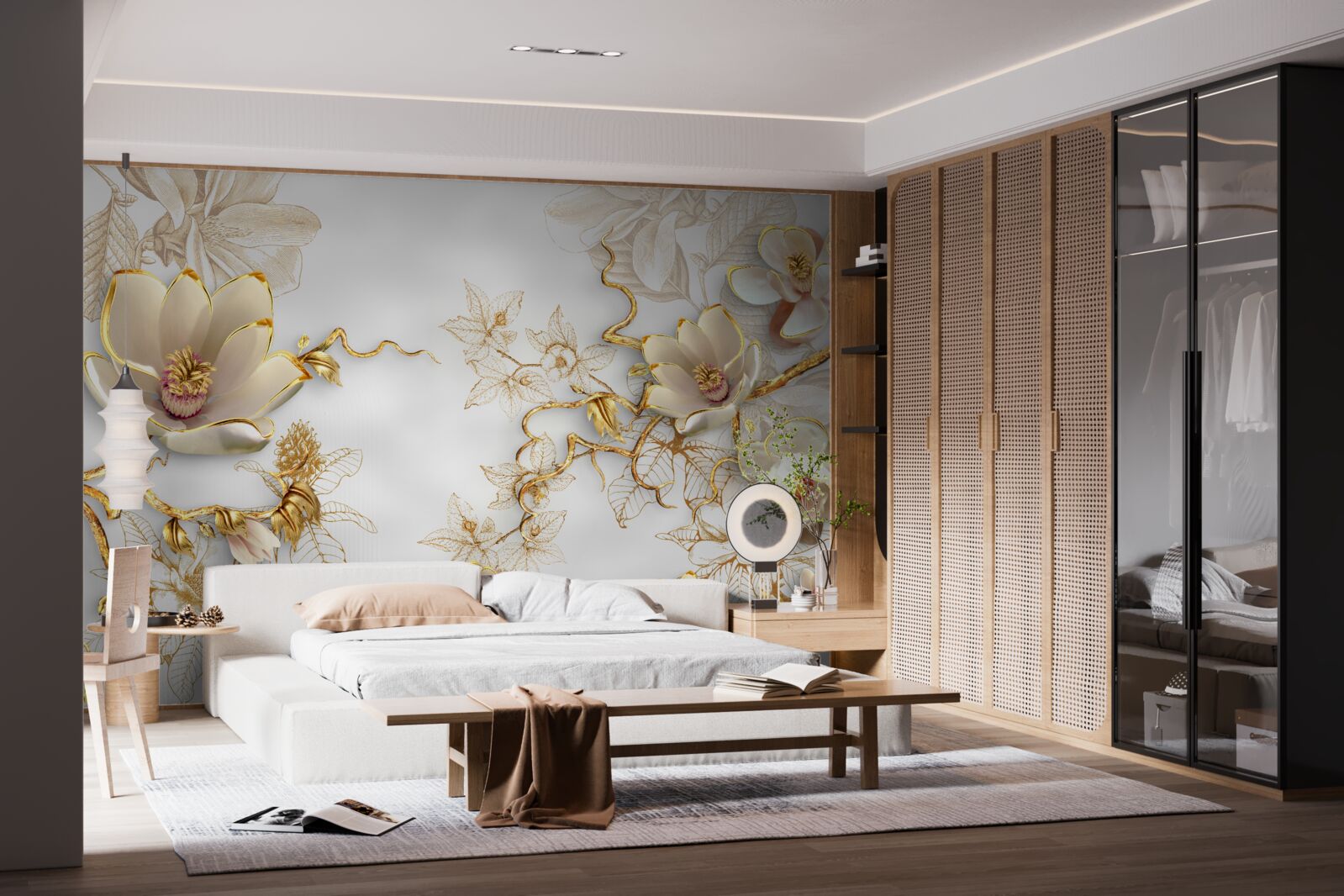 Фотошпалери магнолія, квітуча в золотих відтінках