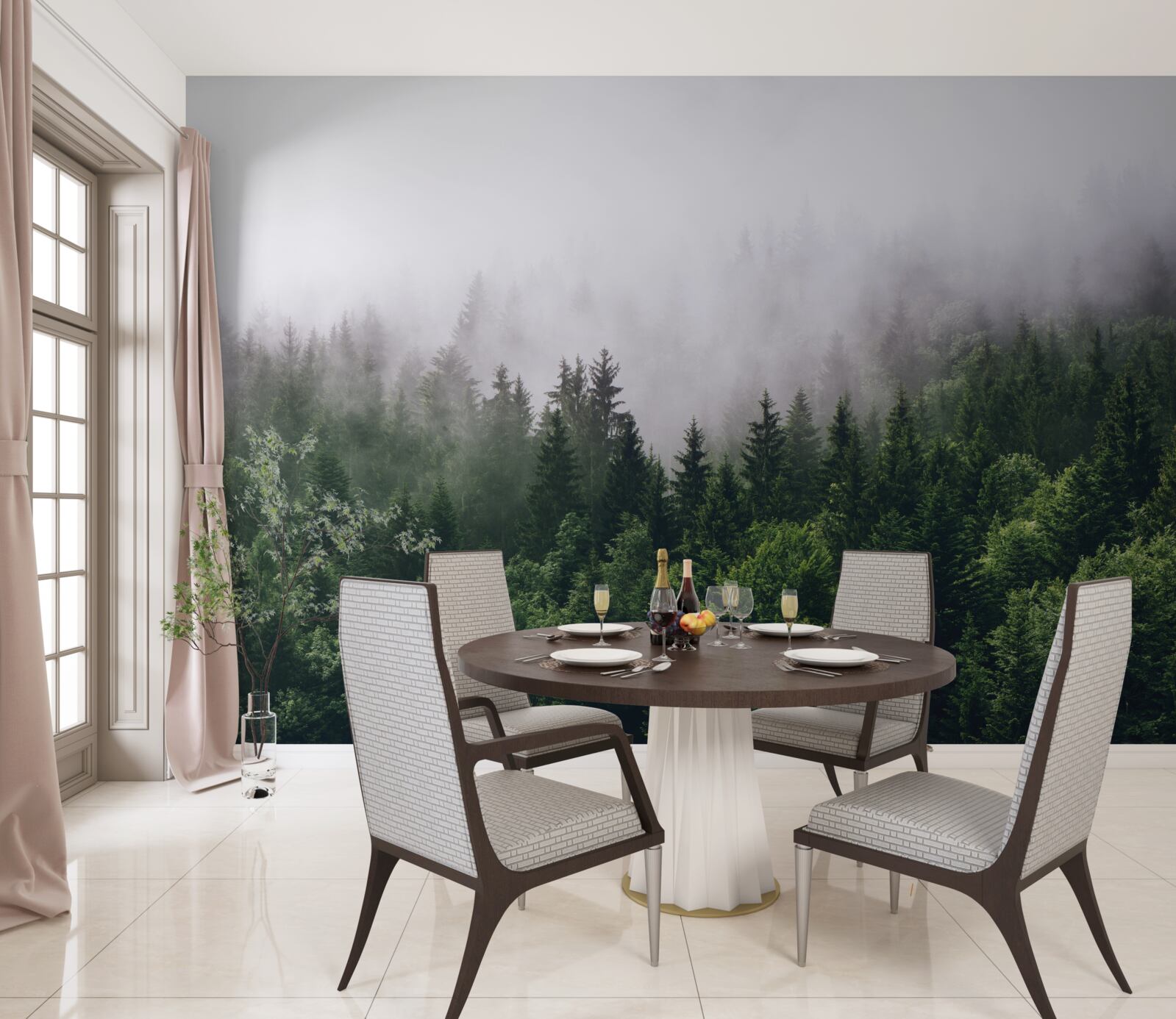 Фотошпалери гірський ліс оповитий туманом