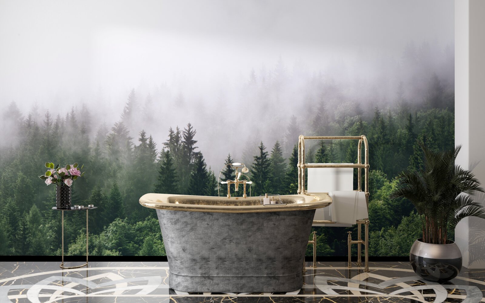 Фотошпалери гірський ліс оповитий туманом