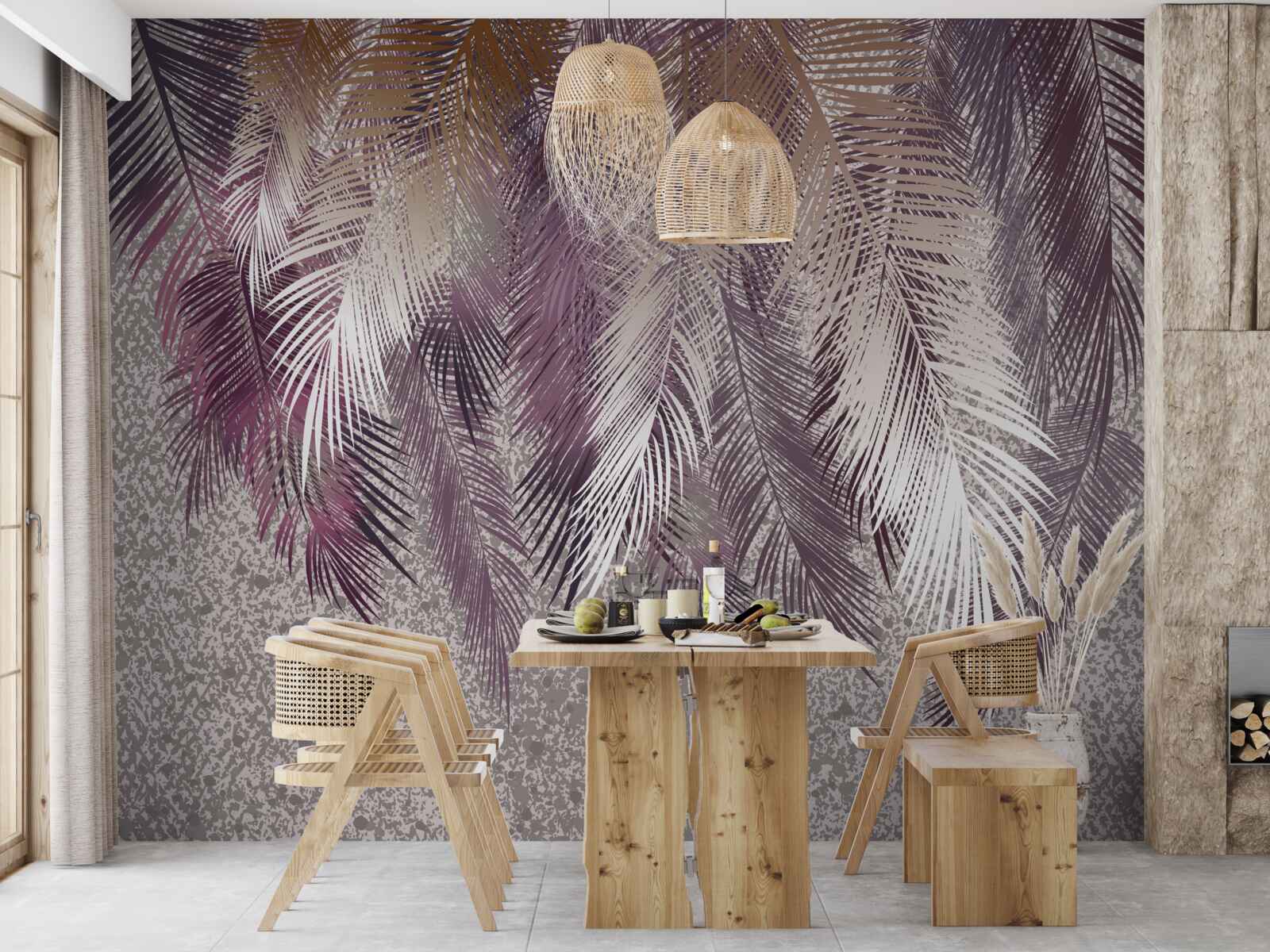 Фотошпалери пір'ясте листя бордового кольору