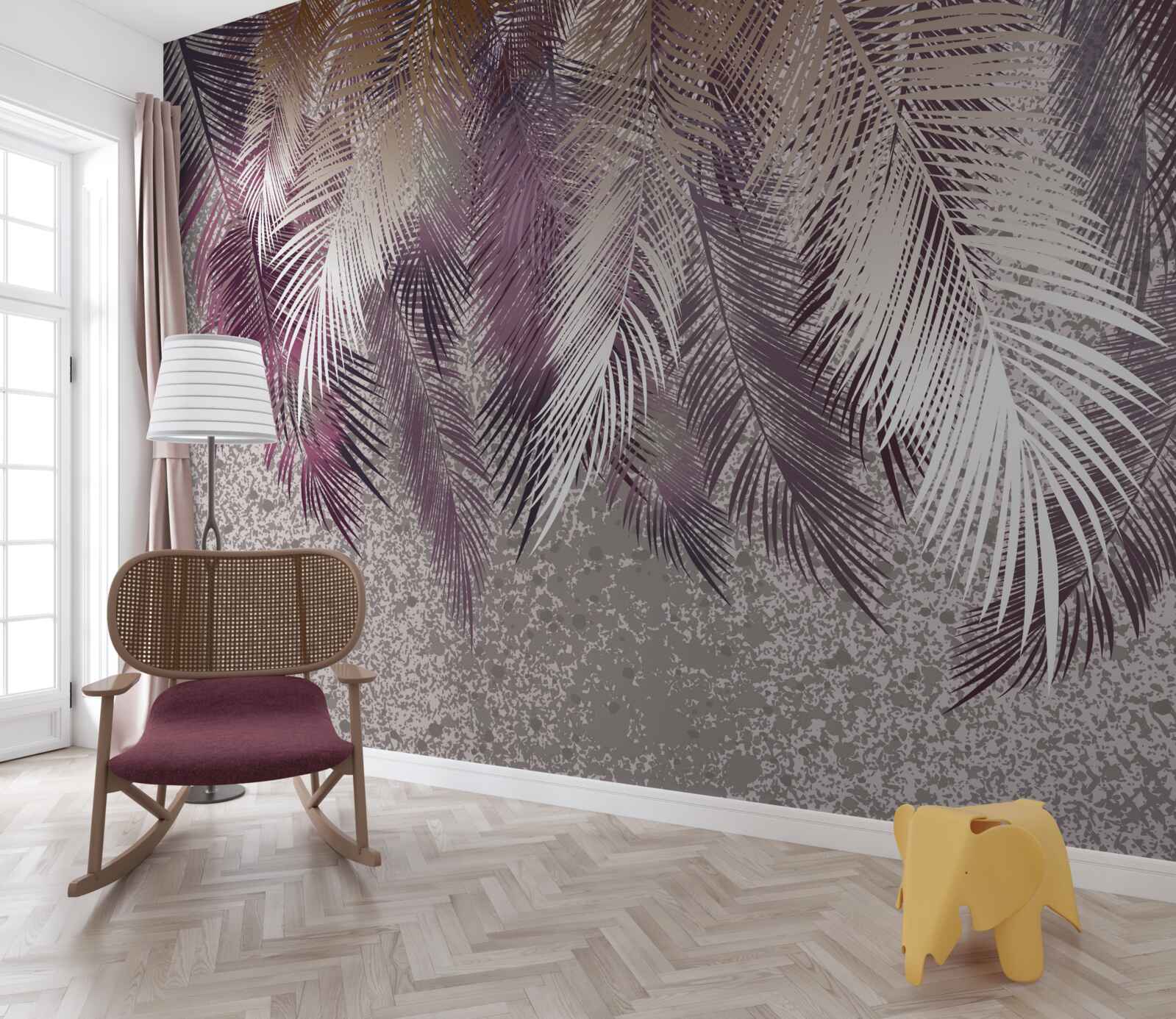 Фотошпалери пір'ясте листя бордового кольору