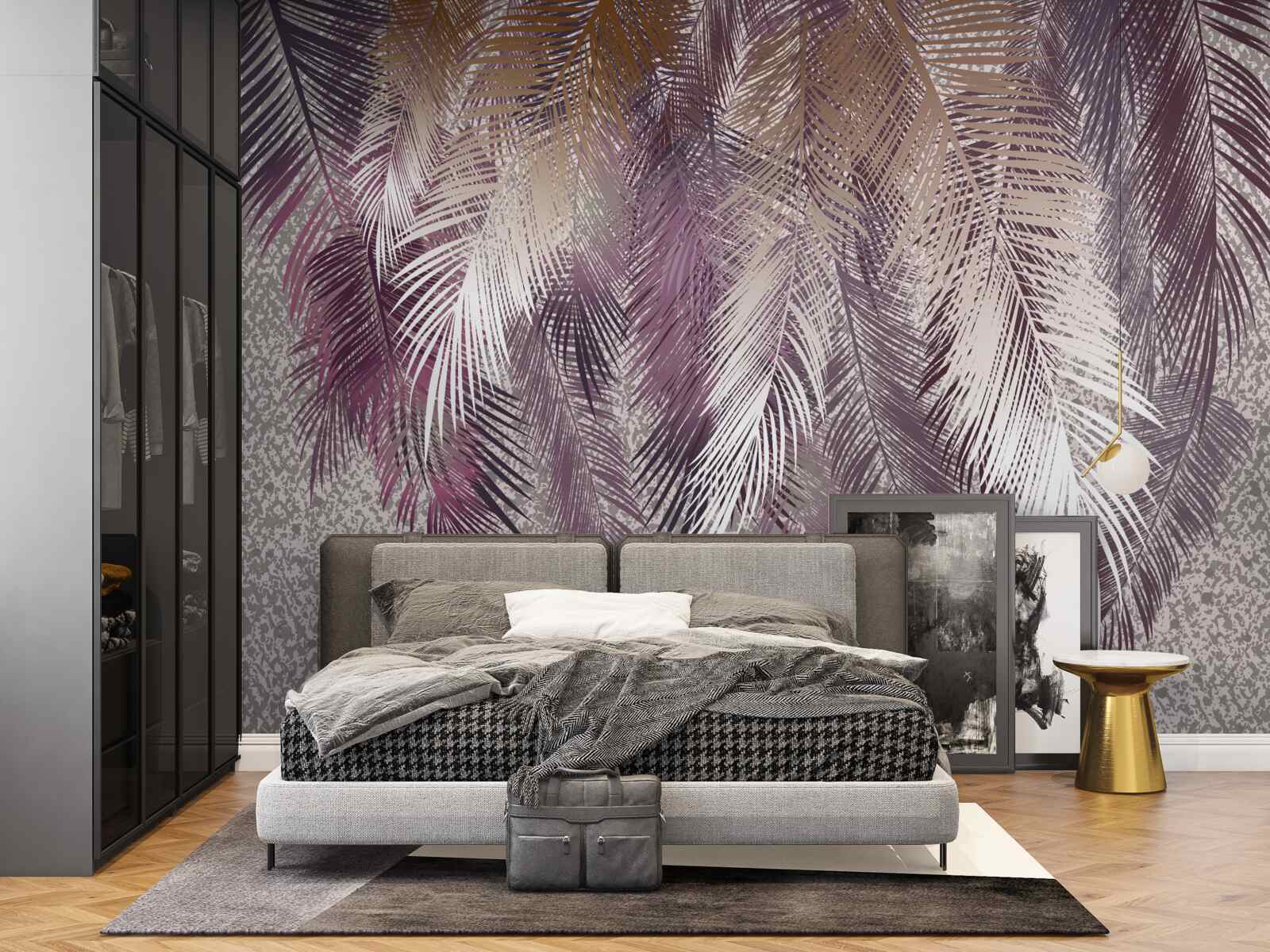 Фотошпалери пір'ясте листя бордового кольору