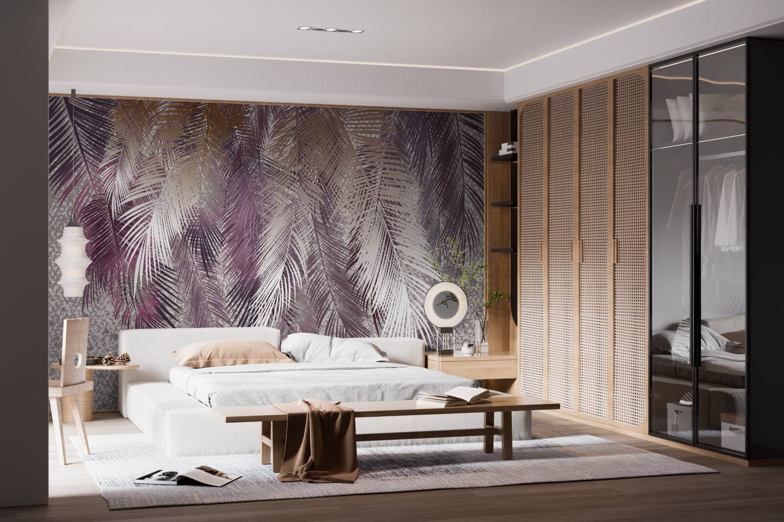 Фотошпалери пір'ясте листя бордового кольору