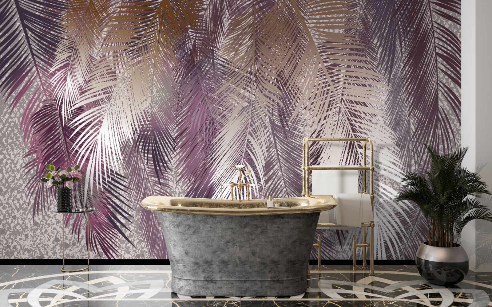 Фотошпалери пір'ясте листя бордового кольору