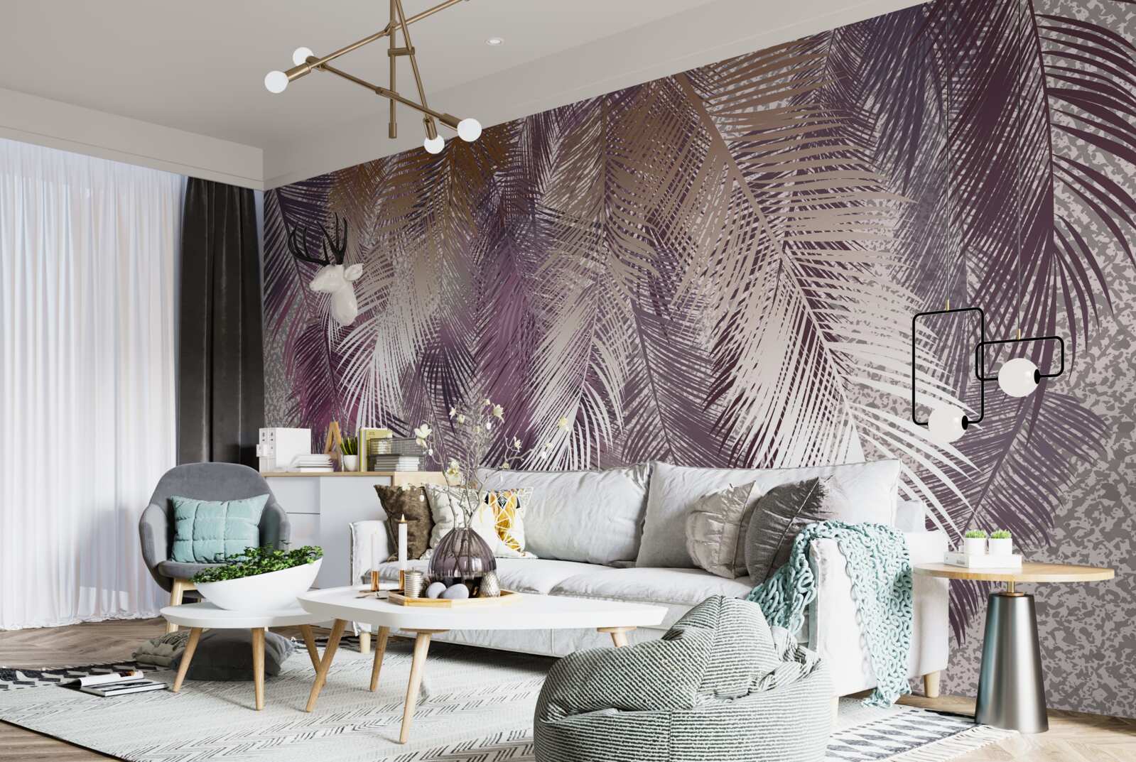 Фотошпалери пір'ясте листя бордового кольору