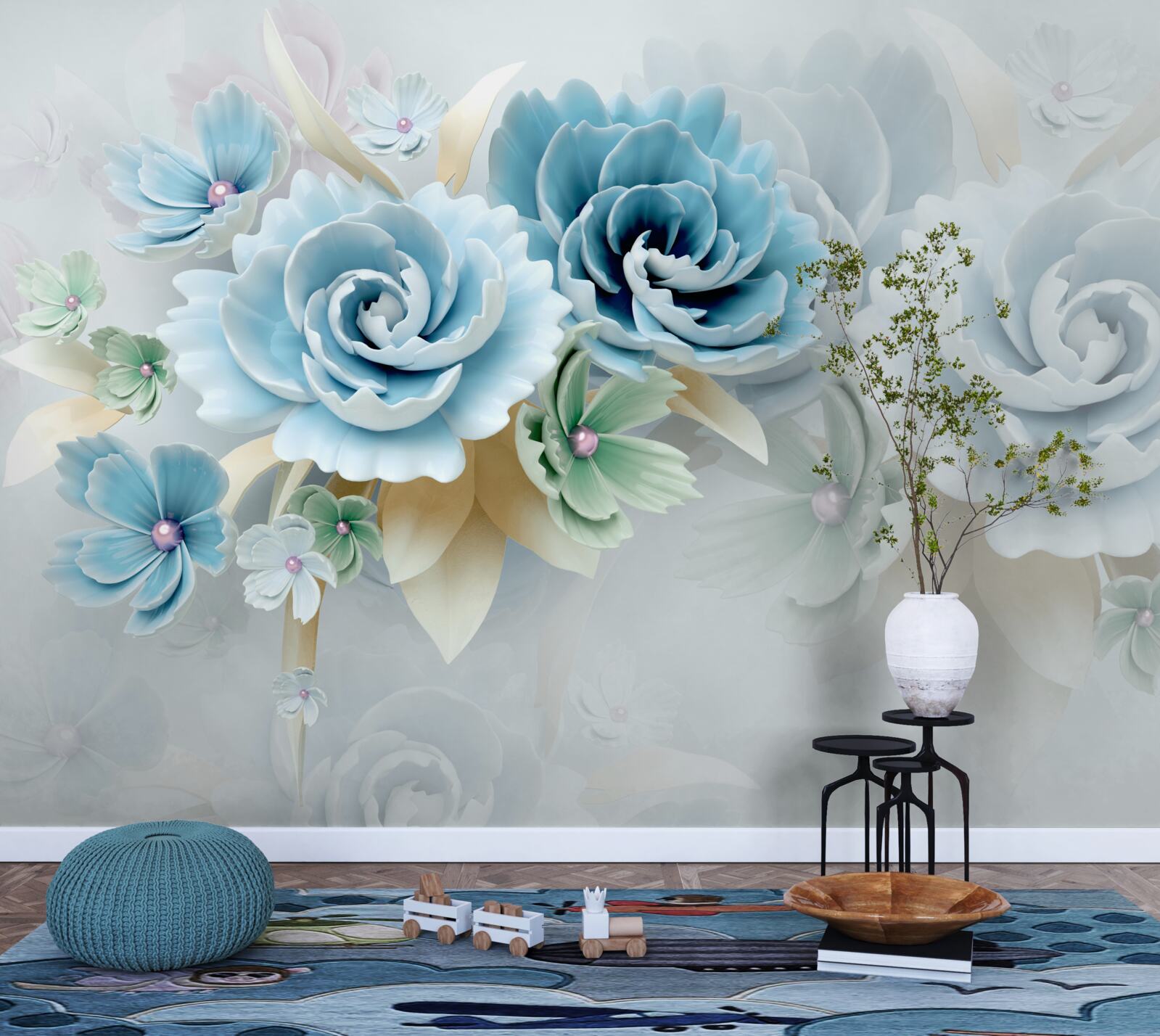 Фотошпалери красиві троянди з ніжним блакитним відтінком