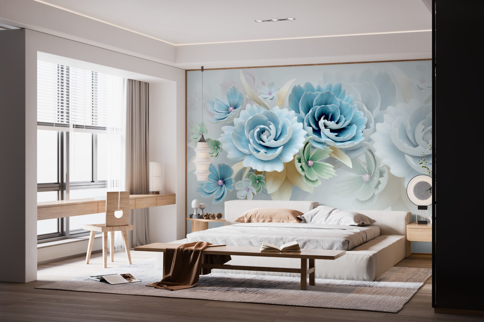 Фотошпалери красиві троянди з ніжним блакитним відтінком