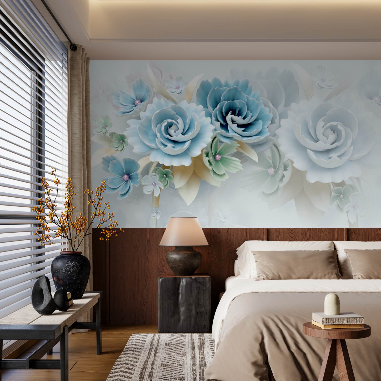 Фотошпалери красиві троянди з ніжним блакитним відтінком