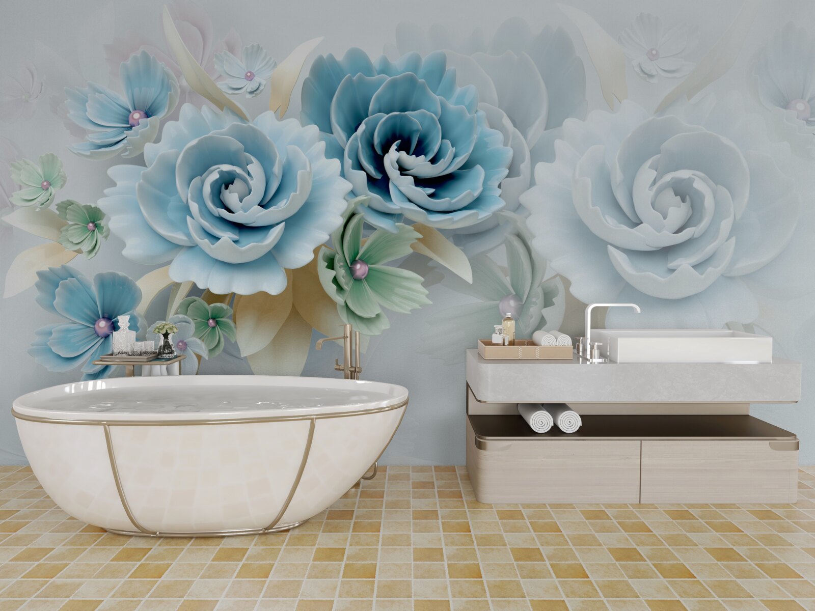 Фотошпалери красиві троянди з ніжним блакитним відтінком